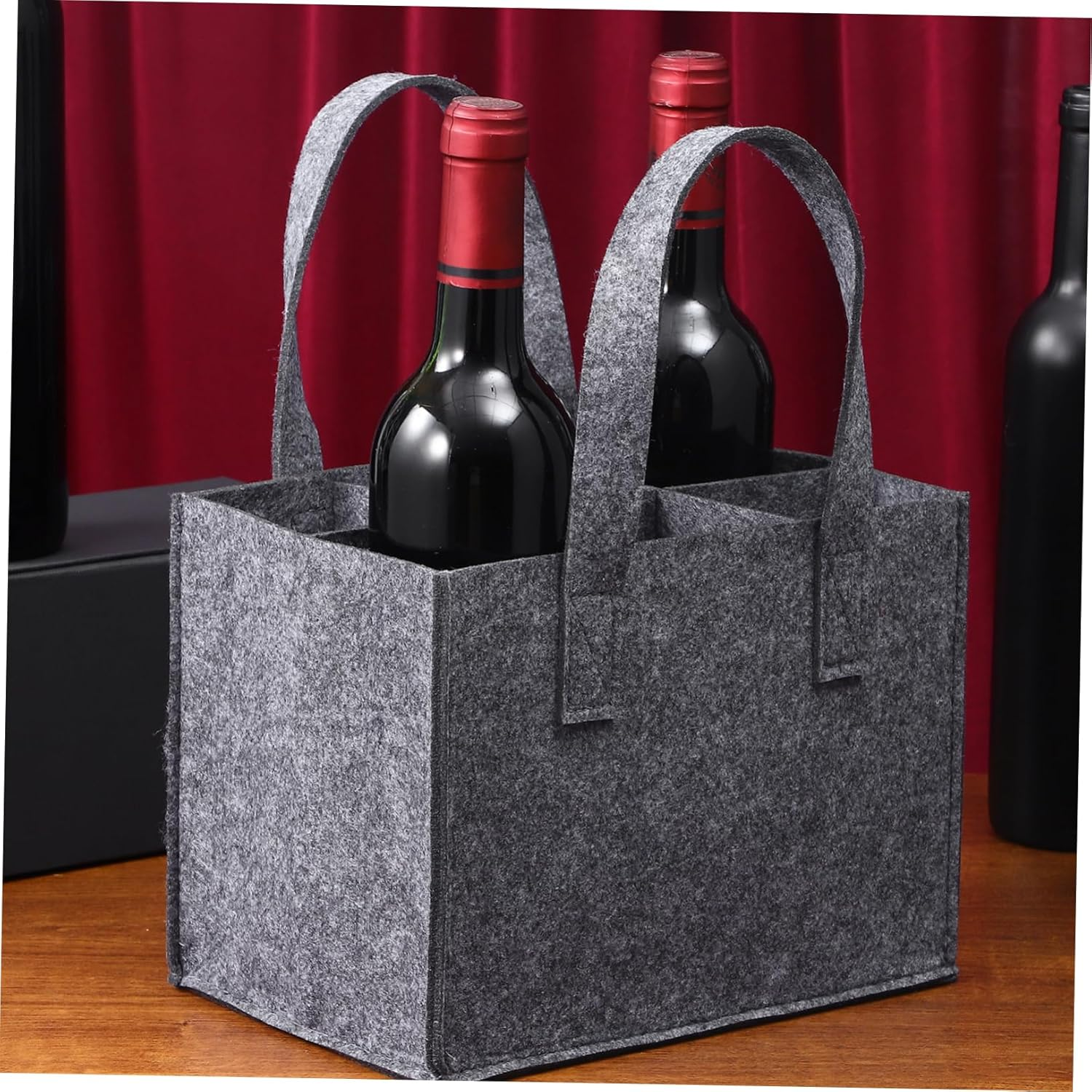 BESTOYARD Felt Wine Tote Bag 6 Bottles Carrier Thick Felt Bottle Bag Medium Gray Handheld Wine Carrier for Travel Camping Picnic 4Pcs 24X16X16Cm image number 5