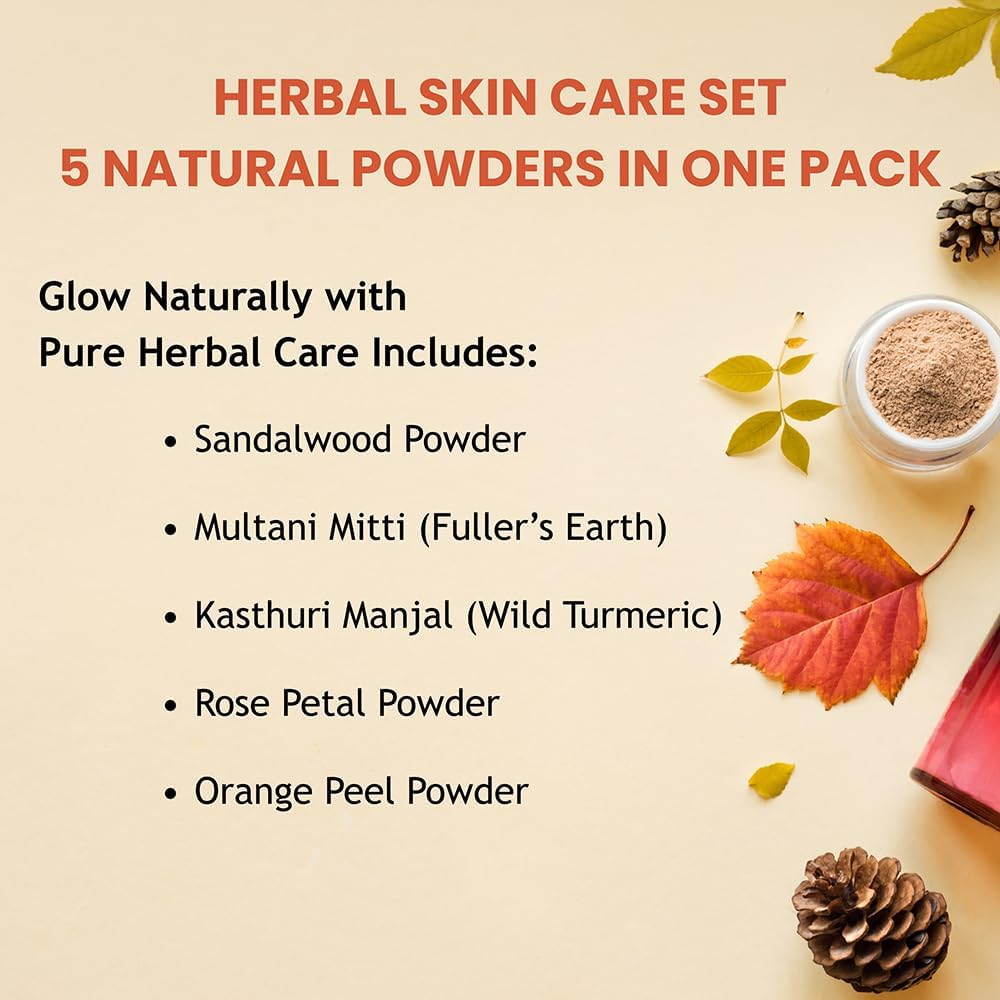 Hebhac Herbs Skin Care Combo: Sandalwood, Multani Mitti, Kasthuri Manjal, Rose Petal & Orange Peel Powder | Natural & Preservative-Free image number 5