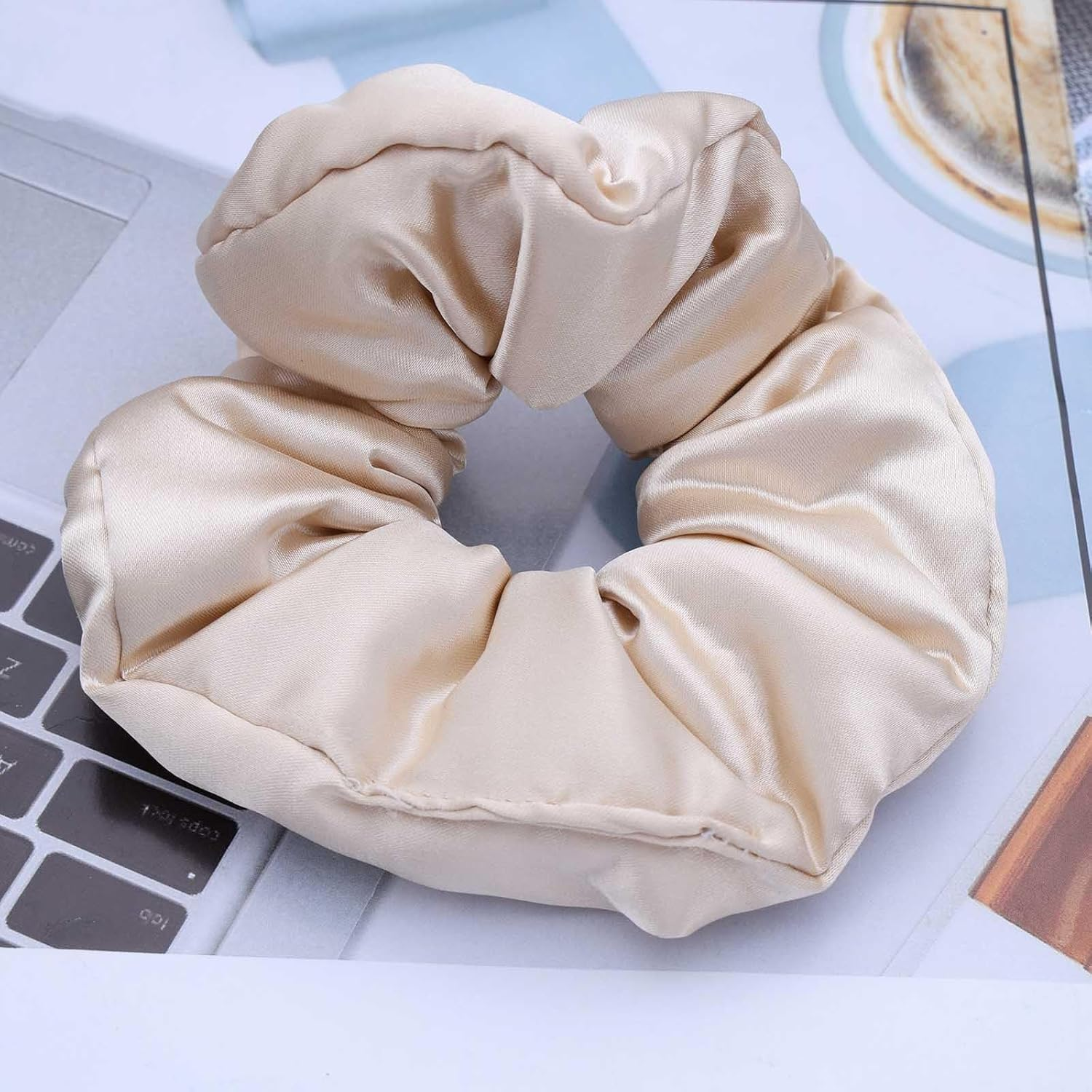 Inateannal Vintage Satin Silk Hair Bobbles Large Satin Elastic Hair Bobbles White Large Satin Hair Bobbles Scrunchy Oversized Thick Hair Bobbles Satin Ponytail Holder Hair Bands image number 6