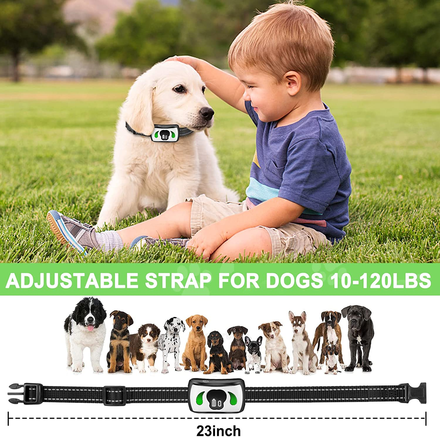Dog Training Collar with Additional Remote - Safe & Humane Dog Bark Collar with 4 Training Modes & 7 Sensitivity Beep Vibration - IPX7 Waterproof No Shock Bark Collar for Indoor & Outdoor Use