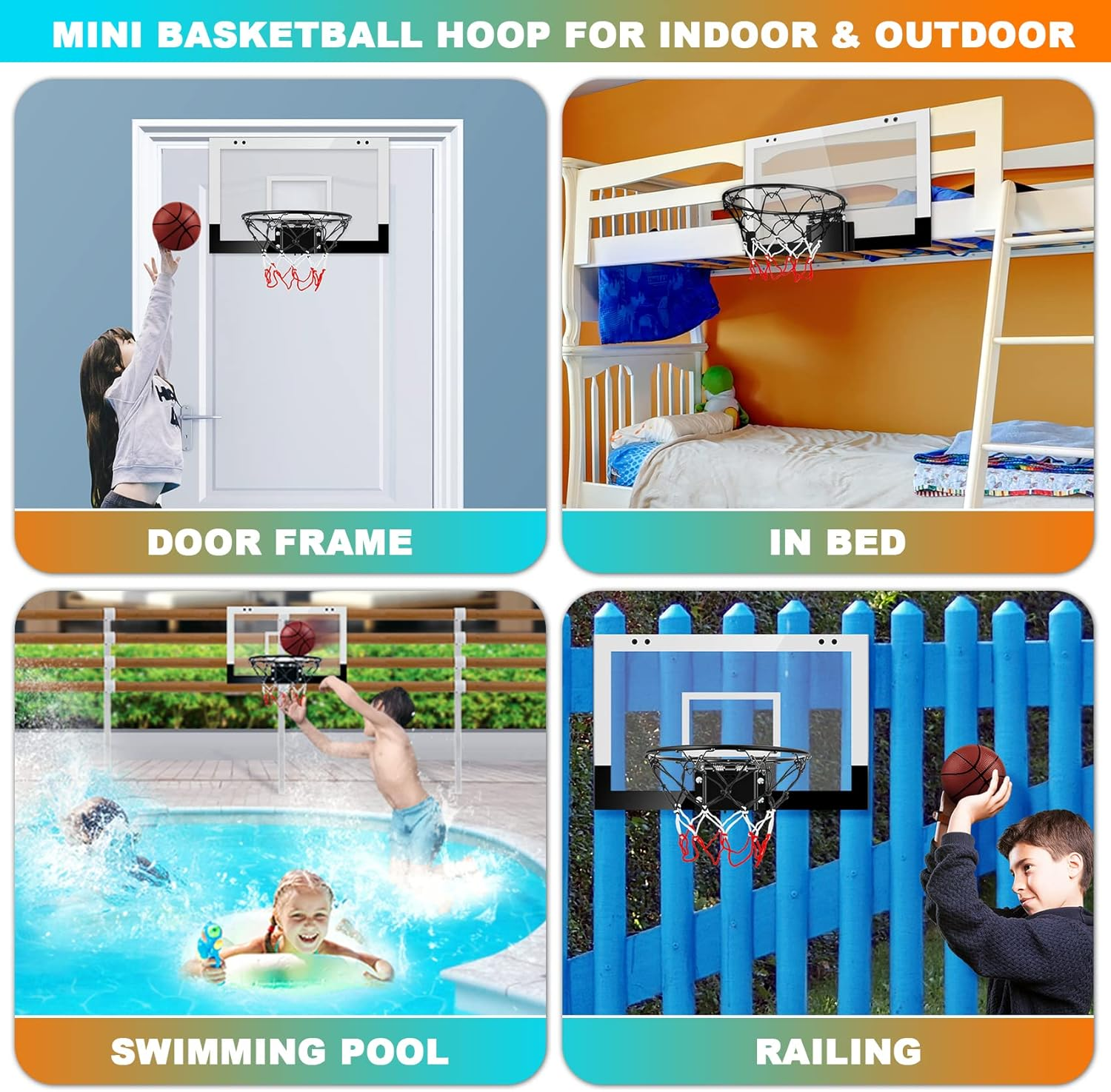 Indoor Basketball Hoop Sports Fan Backboards for Kids and Adults Door Room Basketball Hoop Mini Hoop with 3 Balls Basketball Toys for Boys Girls Adults - Color image number 6