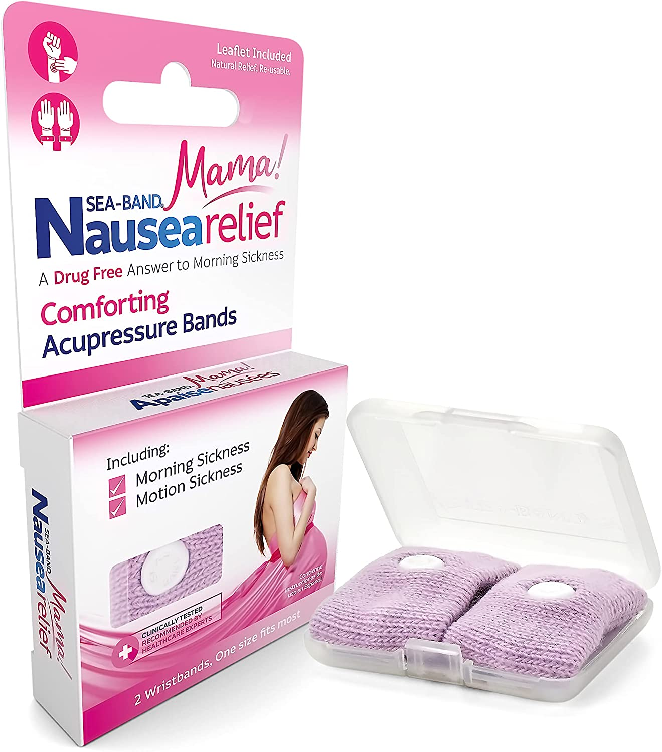 Sea-Band Mama Wristband Natural Nausea Relief, 1 Pair, Colors May Vary, Anti-Nausea Acupressure Wristband for Combatting Morning Sickness