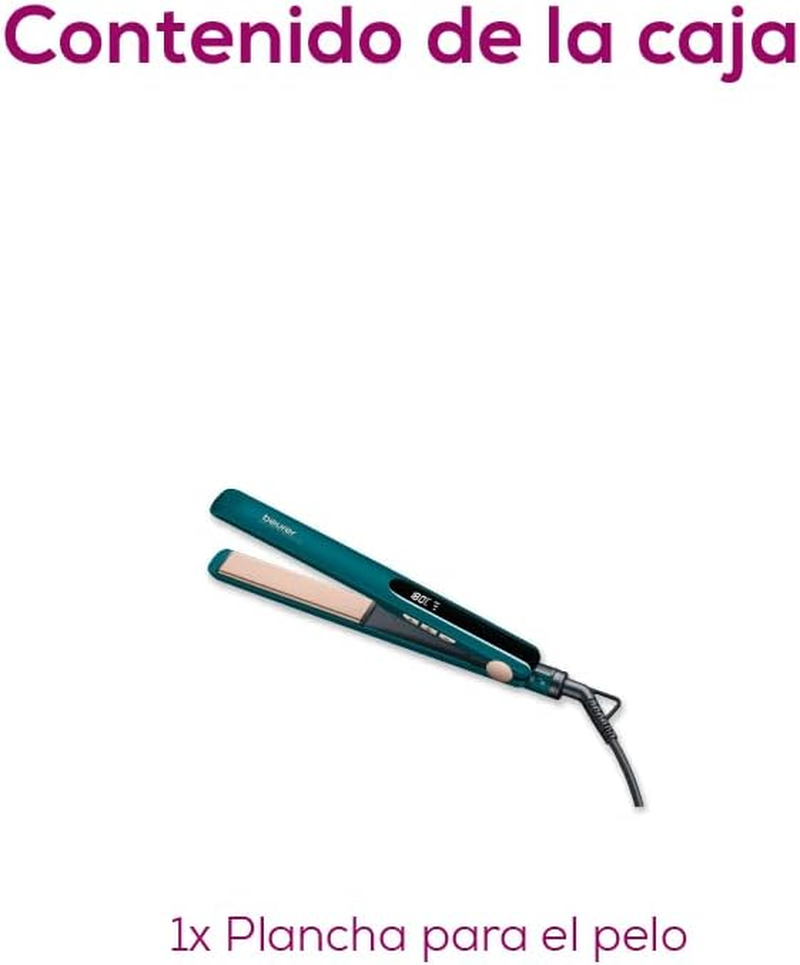 Beurer HS 50 Ocean Hair Straightener, Straightener with Ceramic Keratin Coating for Smooth Hair, LED Display for Temperature Display, Multi-Level Temperature Setting from 120-220&deg;C