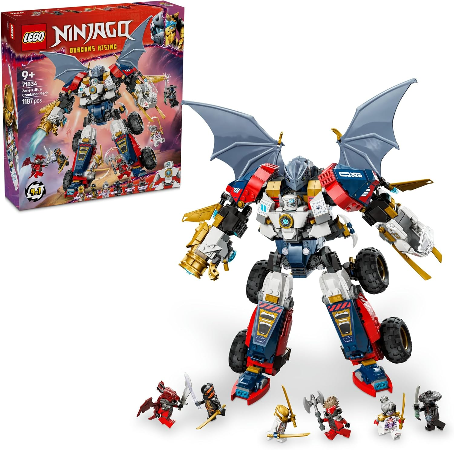 LEGO NINJAGO 4In1 Zane&rsquo;S Ultra Combiner Mech Toy for 9+ Year Old Boys & Girls, Rebuilds into Kids Toy Jet, Car Model, Dragon & Ninja Figure, Incl. 6 Minifigures, Dragons Rising Building Set 71834 image number 6