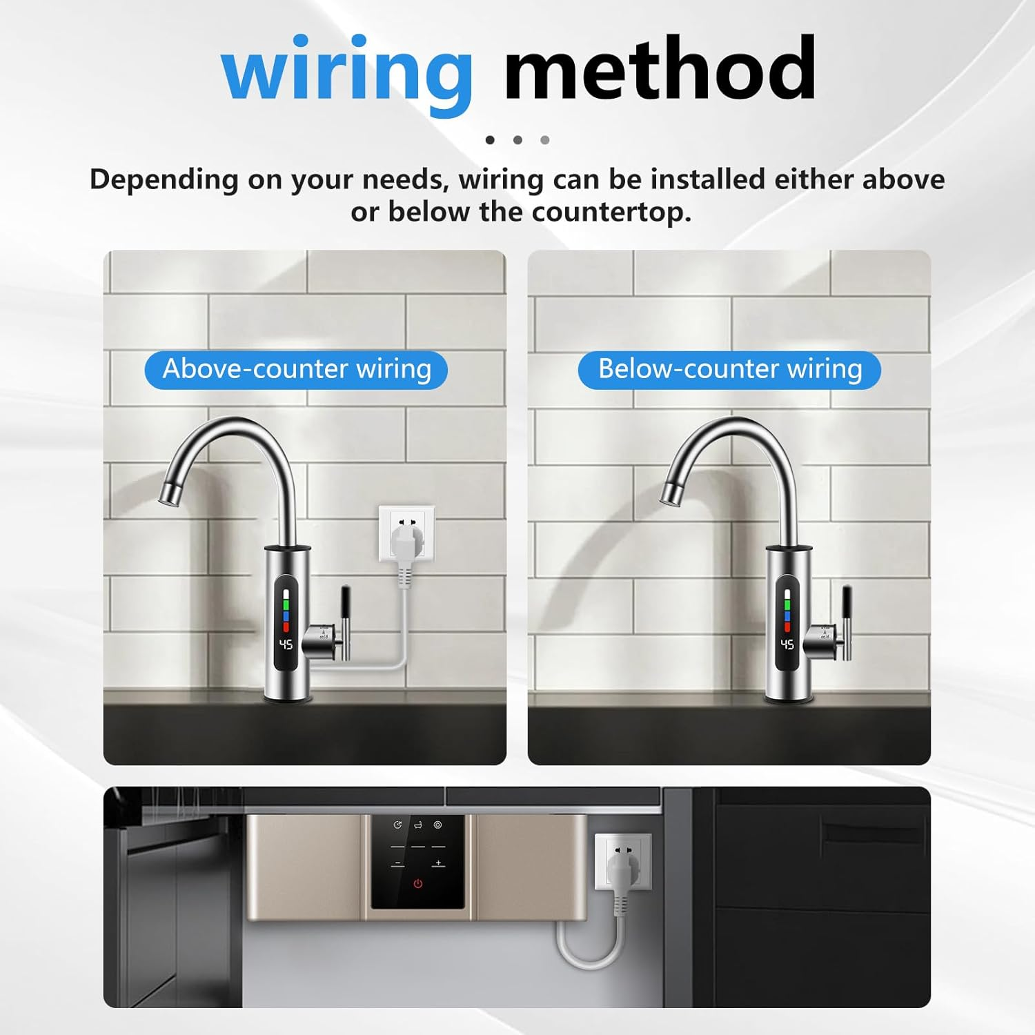 Hot and Cold Water Tap, Electric Stainless Steel Tap plus Integrated Instantaneous Water Heater, 360&deg; Rotating LED Instantaneous Water Heater, Tap, Water Boiler [Energy Class A] image number 4