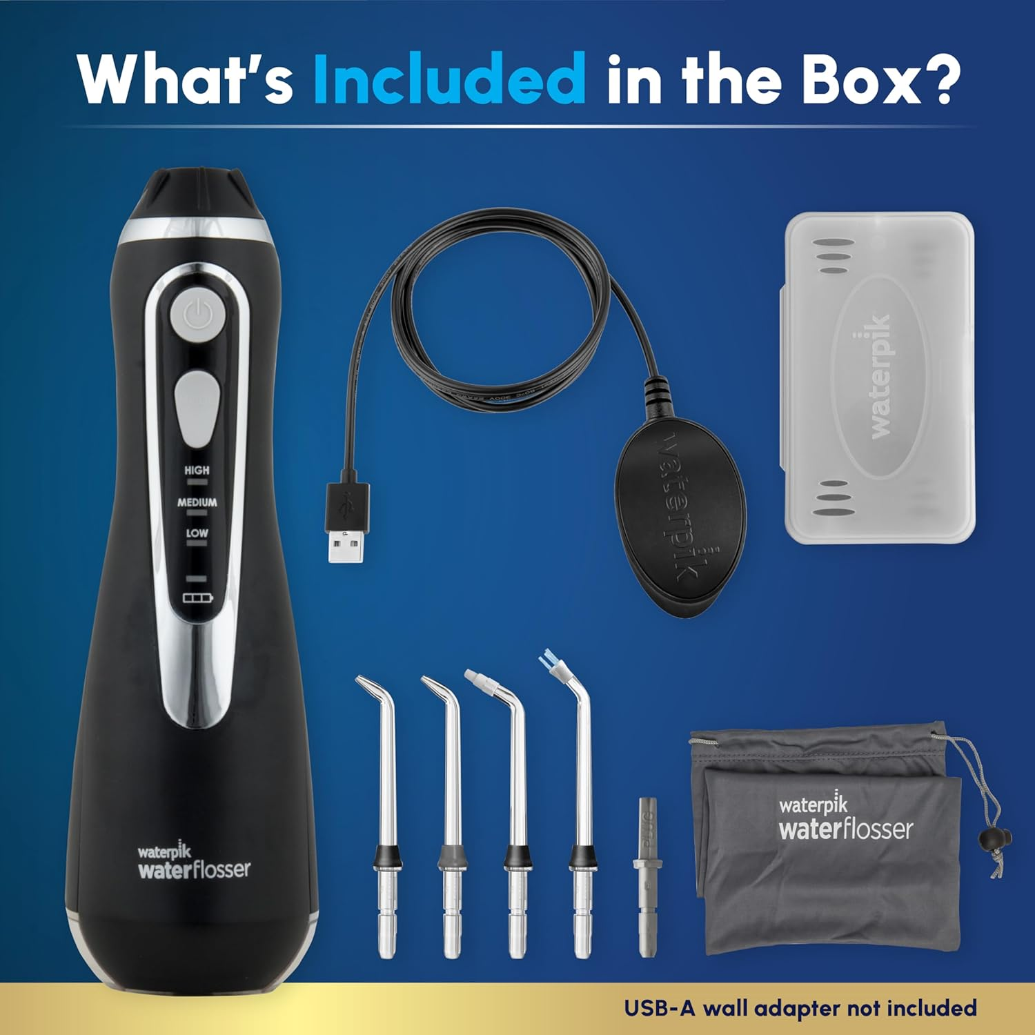 Waterpik Cordless Advanced 2.0 Water Flosser for Teeth, Gums, Braces, Dental Care with Travel Bag and 4 Tips, ADA Accepted, Rechargeable, Portable, and Waterproof, Black WP-582, Packaging May Vary - Blue image number 6