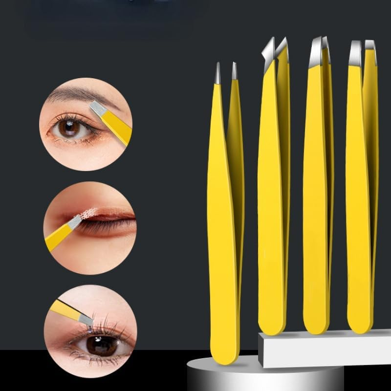 Eyebrow Tweezers | Slant Precision Tweezer | Surgical Grade Hand Filed Slanted Tips for Professional Use, Best Precision Engineered Tweezer for Flawless Beauty Results (Yellow, One Size) image number 2