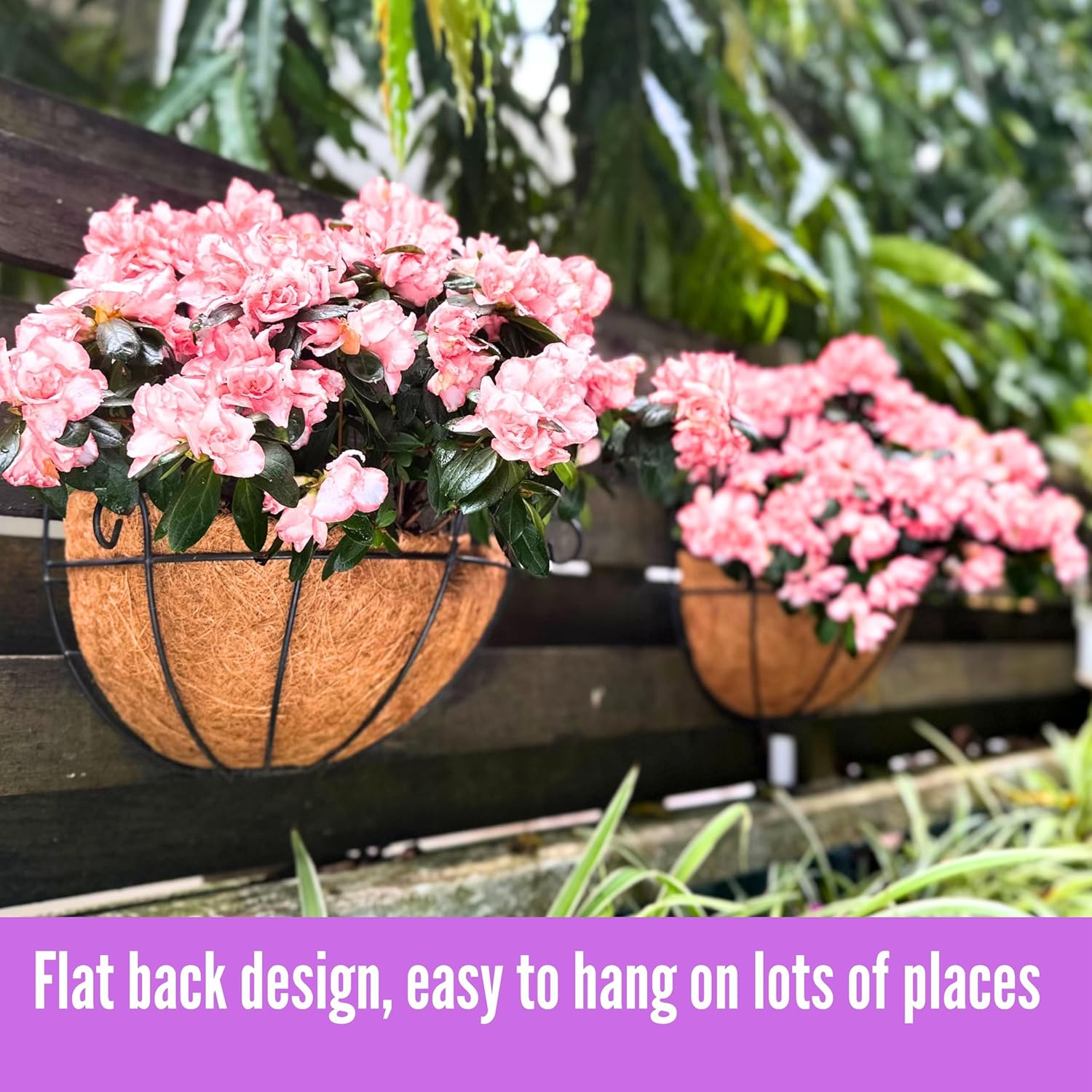 Shoplala Wall Planters for Outdoor Plants (4 Pack, 10 Inch) Metal Black Wire Flower Baskets with Coco Liner, Fence Hanging Planter Balcony over Deck Porch Railing Rail Patio Modern Herb outside Garden image number 2