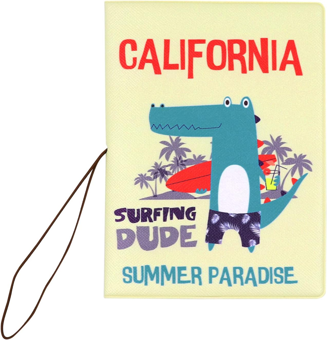 Cute Vegan Leather Passport Holder Cover World Map Travel One Pocket Passport Case Wallet for Kids Teens Adults, Dino-Blue-Plane, One Size, Compact