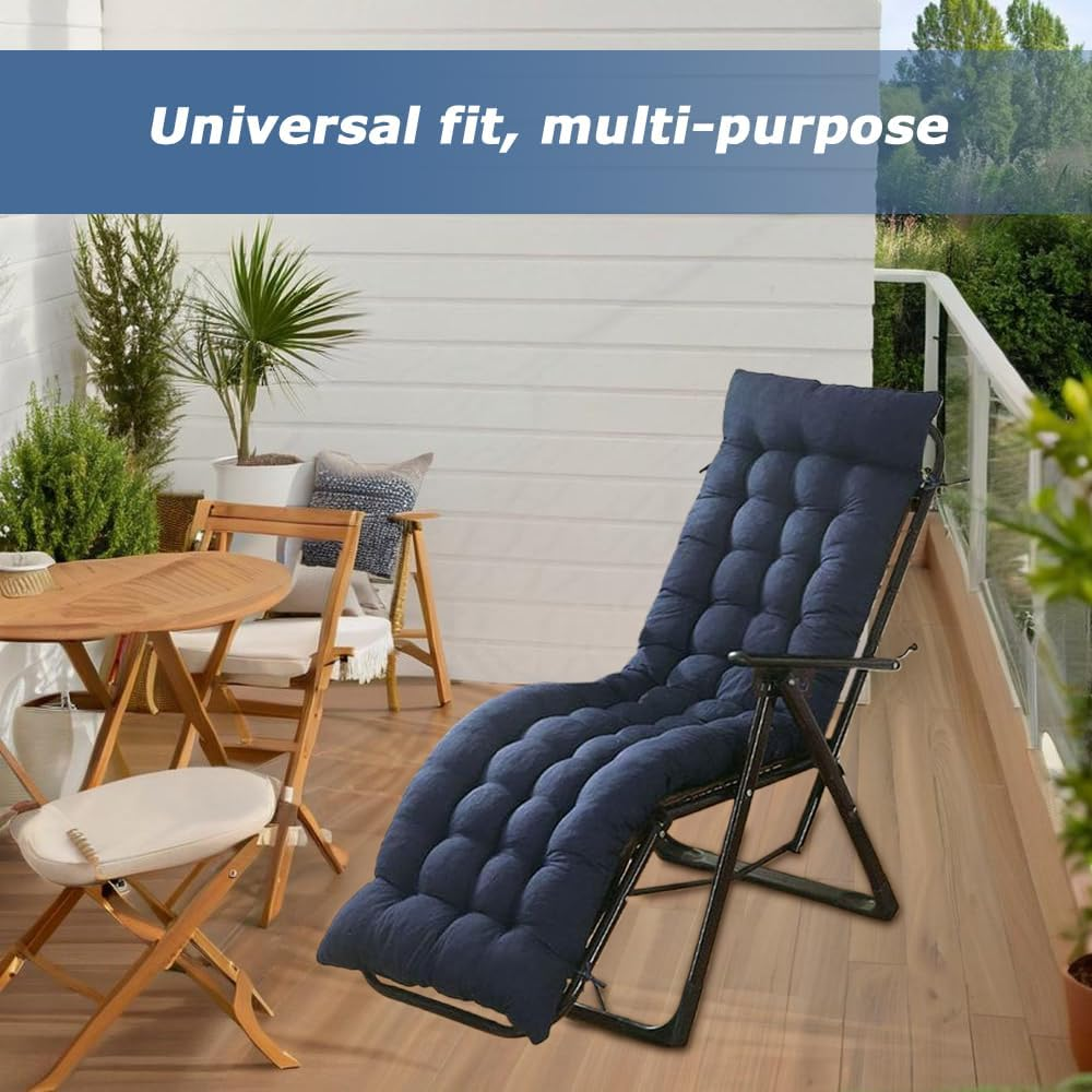 Thick Padded Sun Lounger Cushion with Ties, Quilted High Back Recliner Pad for Garden Patio Chaise Rocking Chairs, Indoor Outdoor Seat Mattress Replacement image number 1