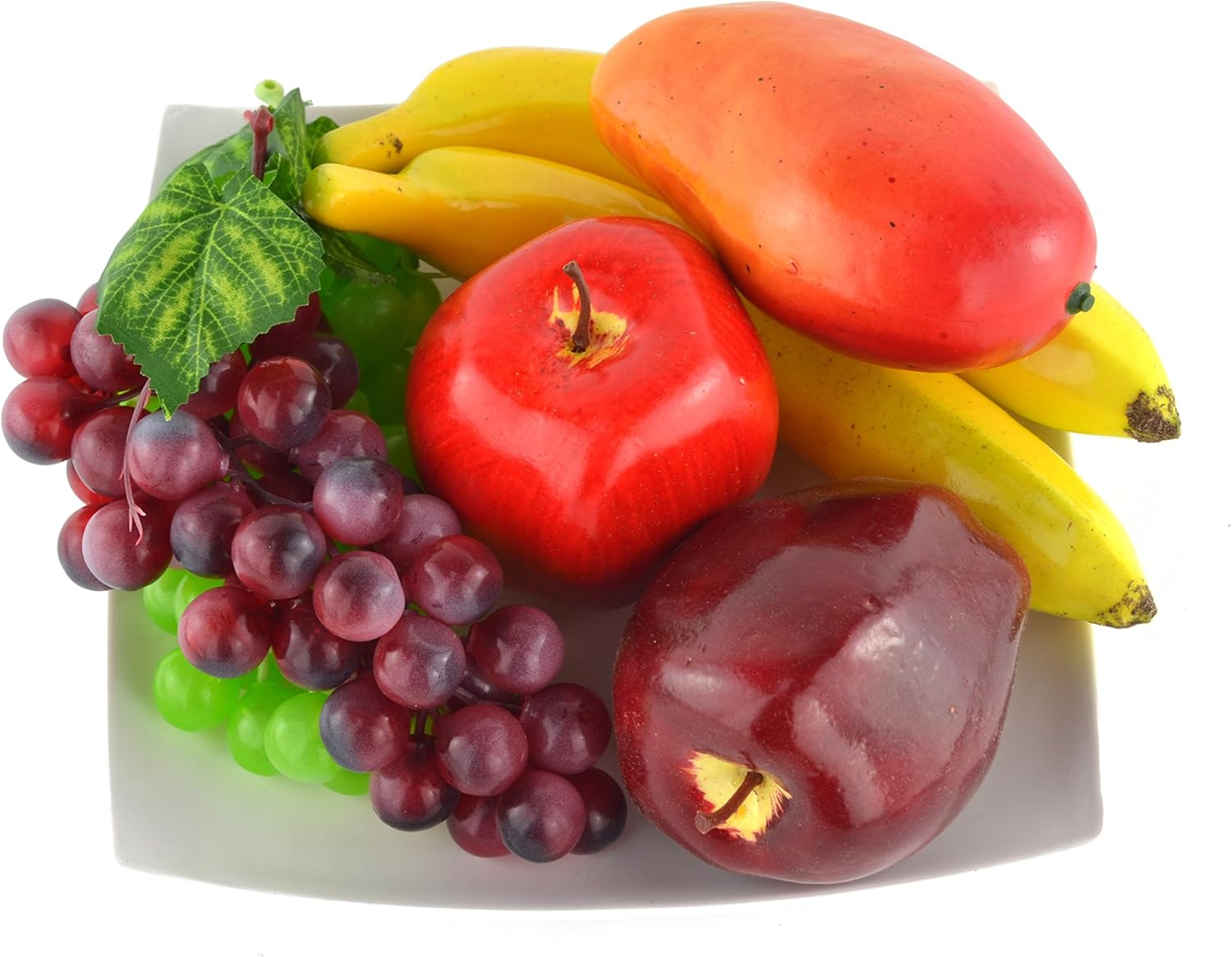 Samyo Mixture of Artificial Apple Banana Cherries Mango Grape Lifelike Simulation Realistic Fake Fruit for Home Decoration