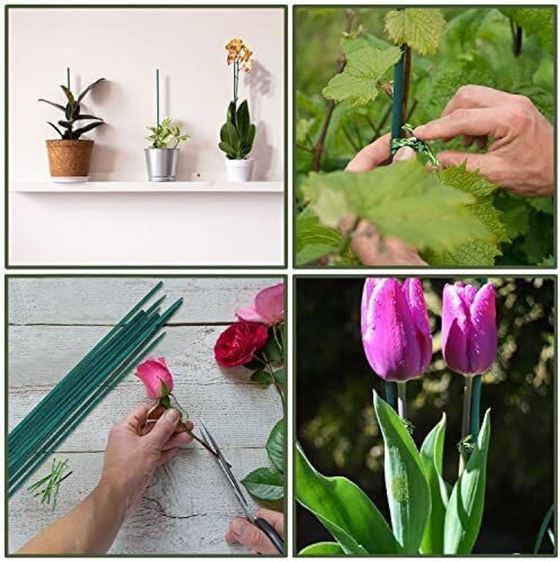 100Pcs Garden Wood Plant Stakes,Betterjonny 15.7Inch Long Bamboo Plant Support with 100Pcs Metallic Twist Ties Sticks Sturdy Floral Plant Support Stakes Wooden for Floral Picks Roasting Sticks image number 1