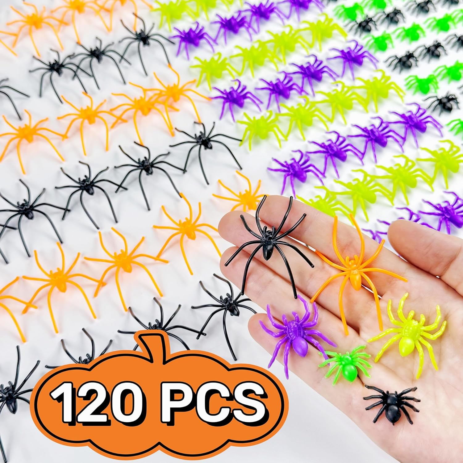 VOVEA Plastic Spiders Halloween Decorations, 120PCS Halloween Colorful Fake Spiders in 6 Styles, Realistic Small Spiders Halloween Prank Kit Props for Halloween Party Decorations Supplies image number 6
