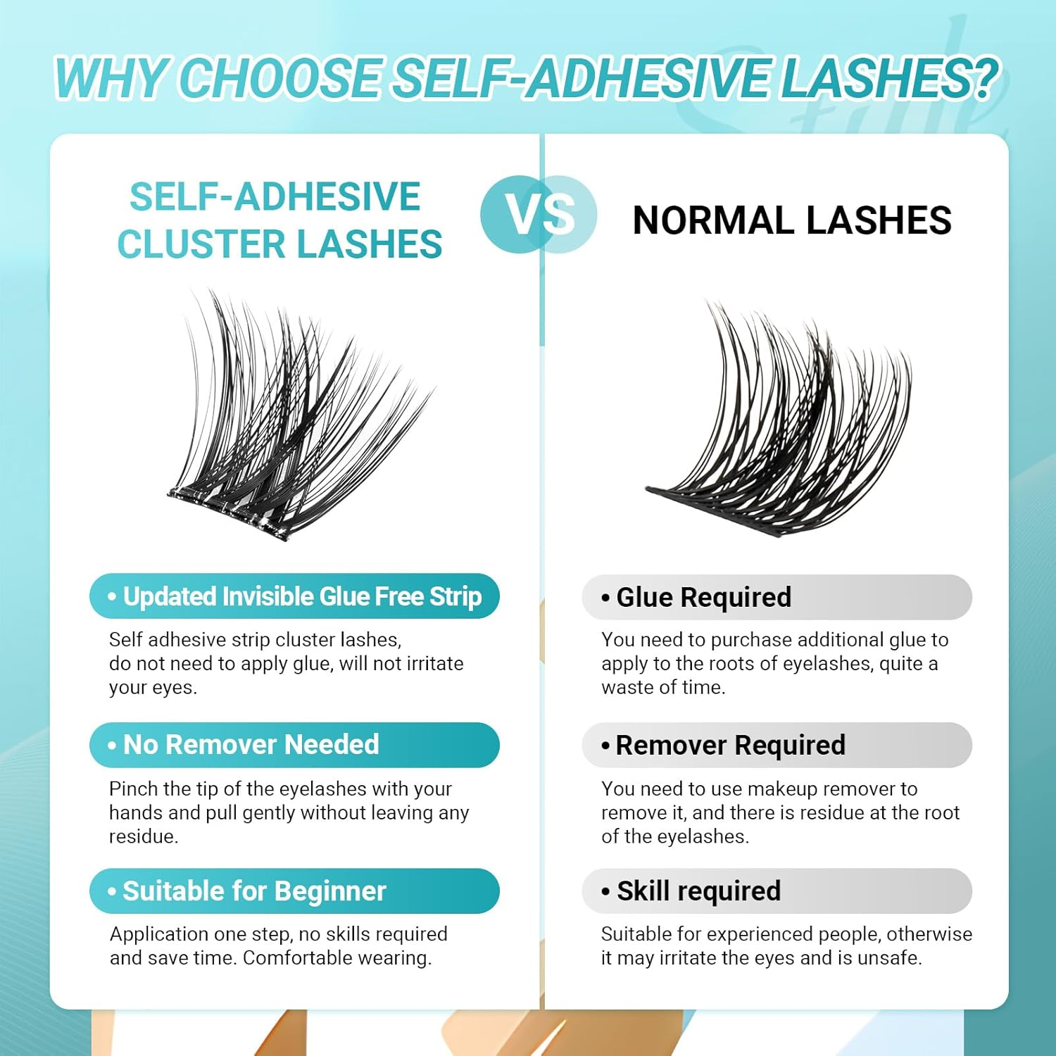 NAGARAKU Self Adhesive DIY Eyelash Clusters 48 Pcs No Glue and Remover Needed One-Step Press on Pre-Glued Self Stick No Damage Reusable Cluster Lashes Volume Style (SA-02, 0.07Mm C Curl 10-16Mm) image number 3