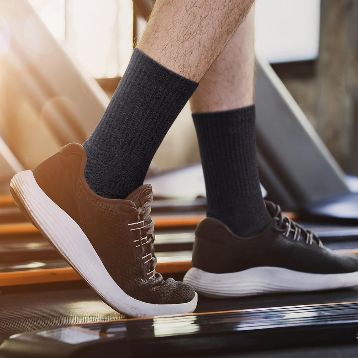 YUEDGE 6 Pairs Mens Socks Moisture Wicking Cushioned Crew Socks Breathable Anti-Odor Work Socks Performance Training Athletic Sports Socks for Men image number 2