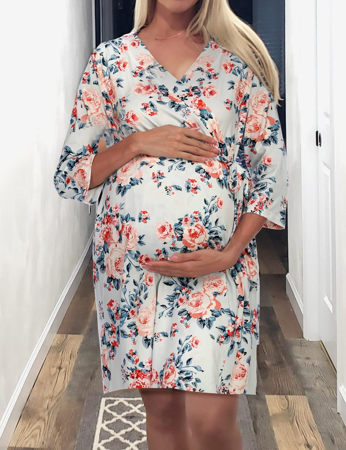 Maternity Hospital Robe Labor and Delivery Nursing Robe Maternity Sleepwear Pregnancy and Postpartum Breastfeeding image number 3