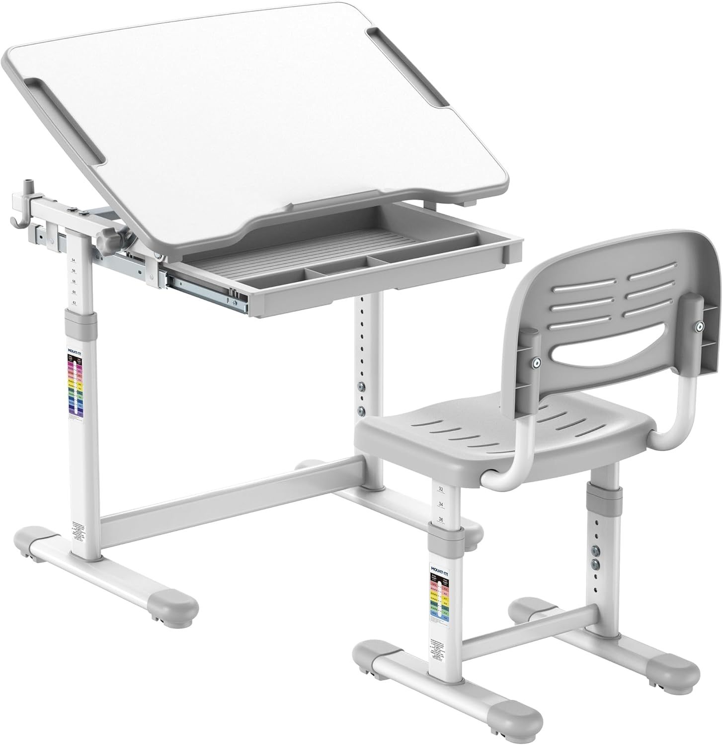 Desk and Chair Set Height Adjustable up to 30" Ergonomic Kids Desk School, Kids Table and Chairs for Student 27" X 20" Tabletop with Pencil Drawer, 3-10 Age Children, Grey image number 2