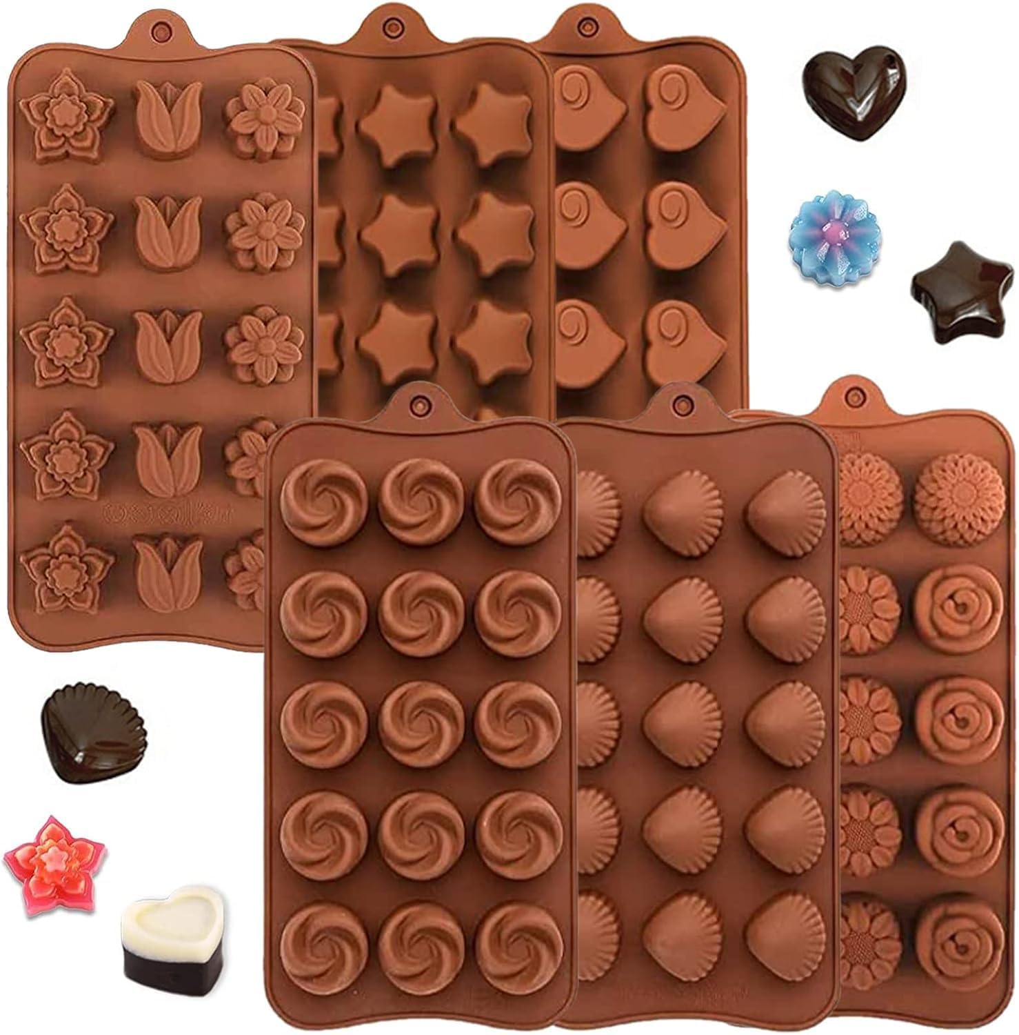 Chocolate Moulds, Silicone Molds, Candy Molds, Silicone Chocolate Molds Trays, Food Grade Silicone Molds, Non-Stick, Suitable for Christmas, Festivals, Parties, Birthdays, Banquets(6Pcs) image number 4