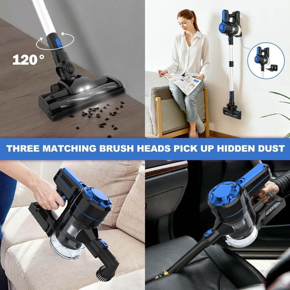 ADVWIN 3-In-1 Cordless Vacuum Cleaner, Extendable Upright Vacuums, 150W Powerful Lithium Battery Lightweight Stick Handy Vacuum Cleaner with LED & Wall Bracket, for Home | Hard Floor | Quiet