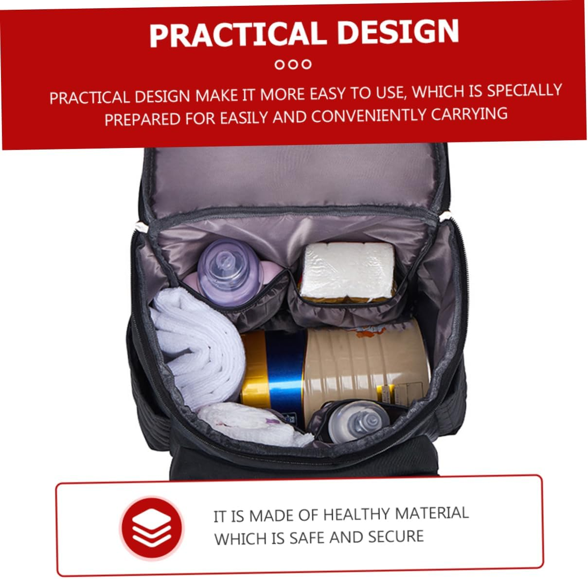 Large Capacity Diaper Bag Backpack for Moms Embroidered Stitching, Wet-Dry Separation, Multifunctional Mummy Bag for Outdoor Travel and Baby Products Organization, Classic Black image number 4