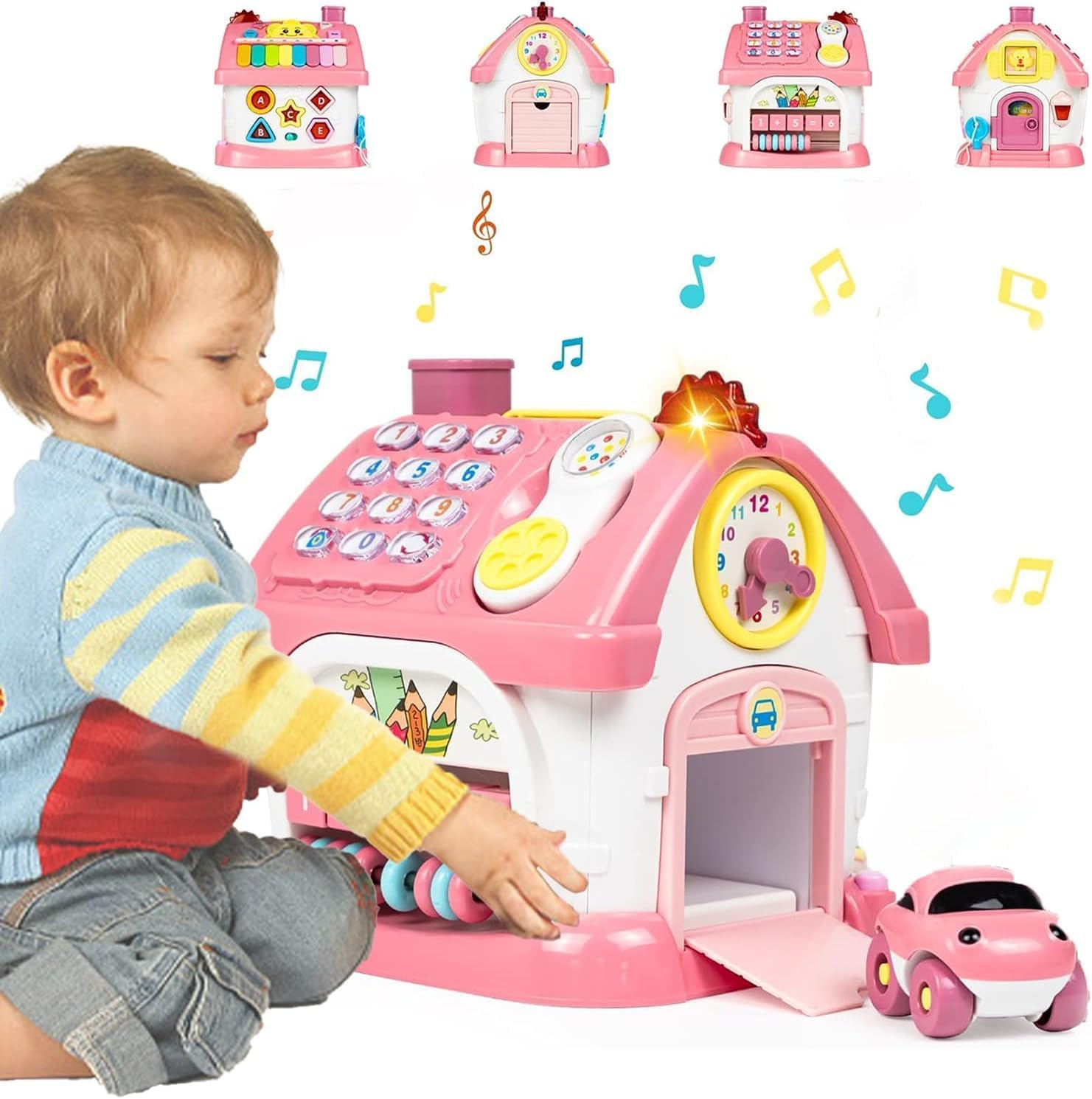 Toys for 1+ Year Old Girls, Montessori Toddlers Toys with Sound/Lights/Music/Clock/Telephone/Car 8 in 1 Multi-Functional House, Early Educational Birthday Girl and Boy image number 5