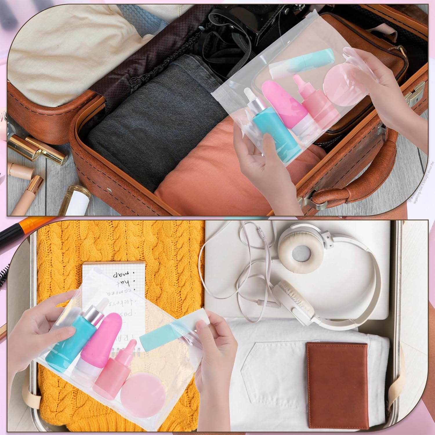 50 Pcs Mini Clear Makeup Bag Bulk with Zipper 7.87"&times;5.91"&times;1.97" Portable Reusable Small Clear Zipper Pouches PVC Waterproof Travel Cosmetic Bags Make up Bags Bulk for Women Men Vacation Toiletry image number 3