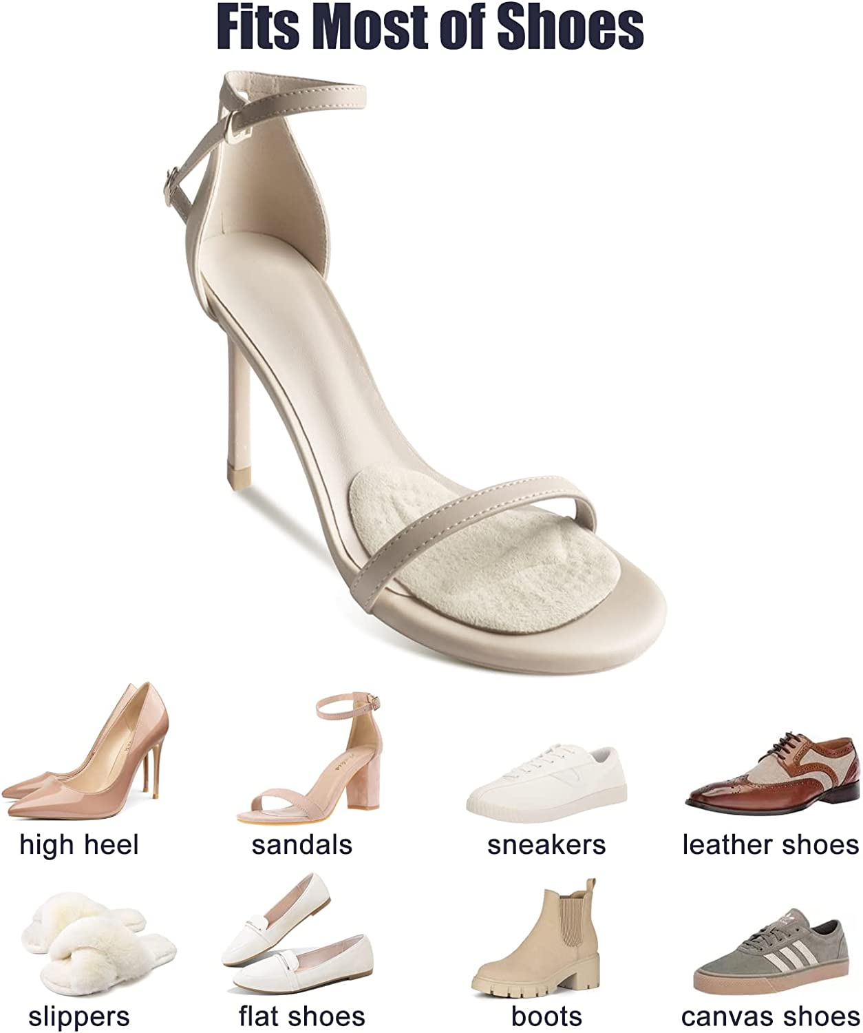 Riootlnm Metatarsal Pads, Ball of Foot Cushions, Heel Pads Inserts for Too Big Shoe, Reduce Foot Pain, No Slip Heel Grips Liners Shoe Pads for Loose Shoe, Blisters, Beige+Black, One Size image number 6