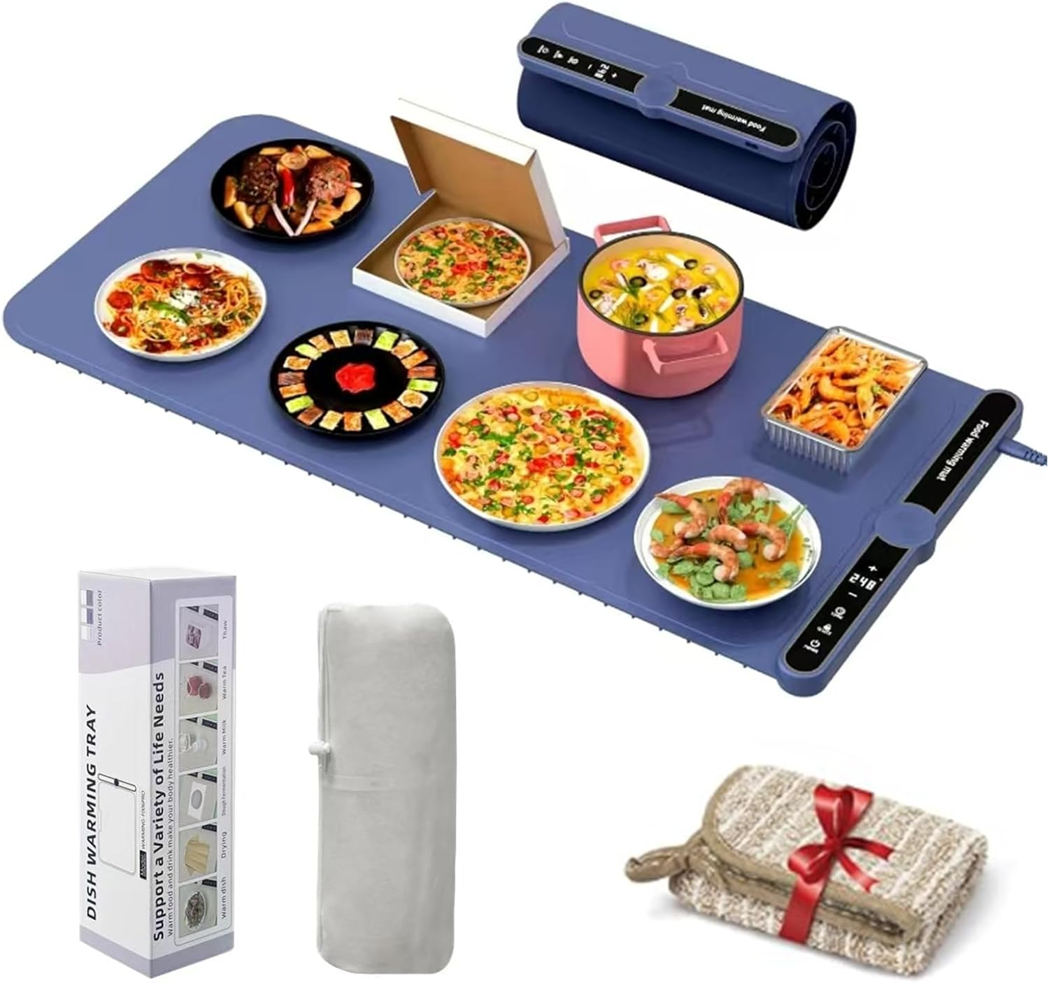 XXL Large Food Warming Mat,Electric Warming Tray with 9 Gear Temperature Controlled and 6 Gear Timed,Auto Shut-Off,8S Full Surface Heating,Rollable & Portable Heating Tray for Party (Blue, XXL) image number 6