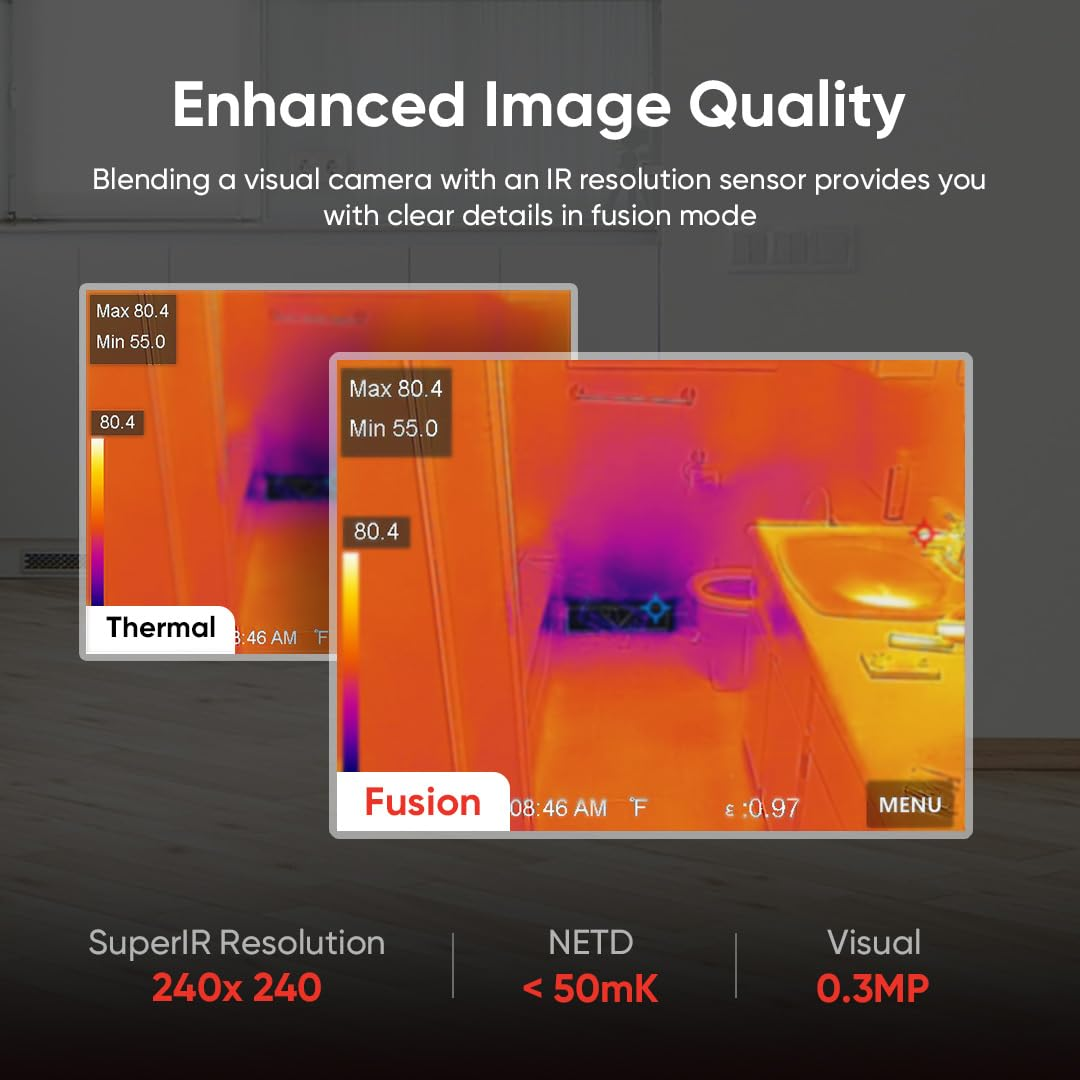 HIKMICRO E03 Thermal Imaging Camera 240 X 240 Superir Resolution with Visual Camera, 96 X 96 IR Resolution/9,216 Pixels, 25 Hz Refresh Rate, 3.5" Touch Screen Thermal Camera, IP54, -20℃ to 350℃ image number 4