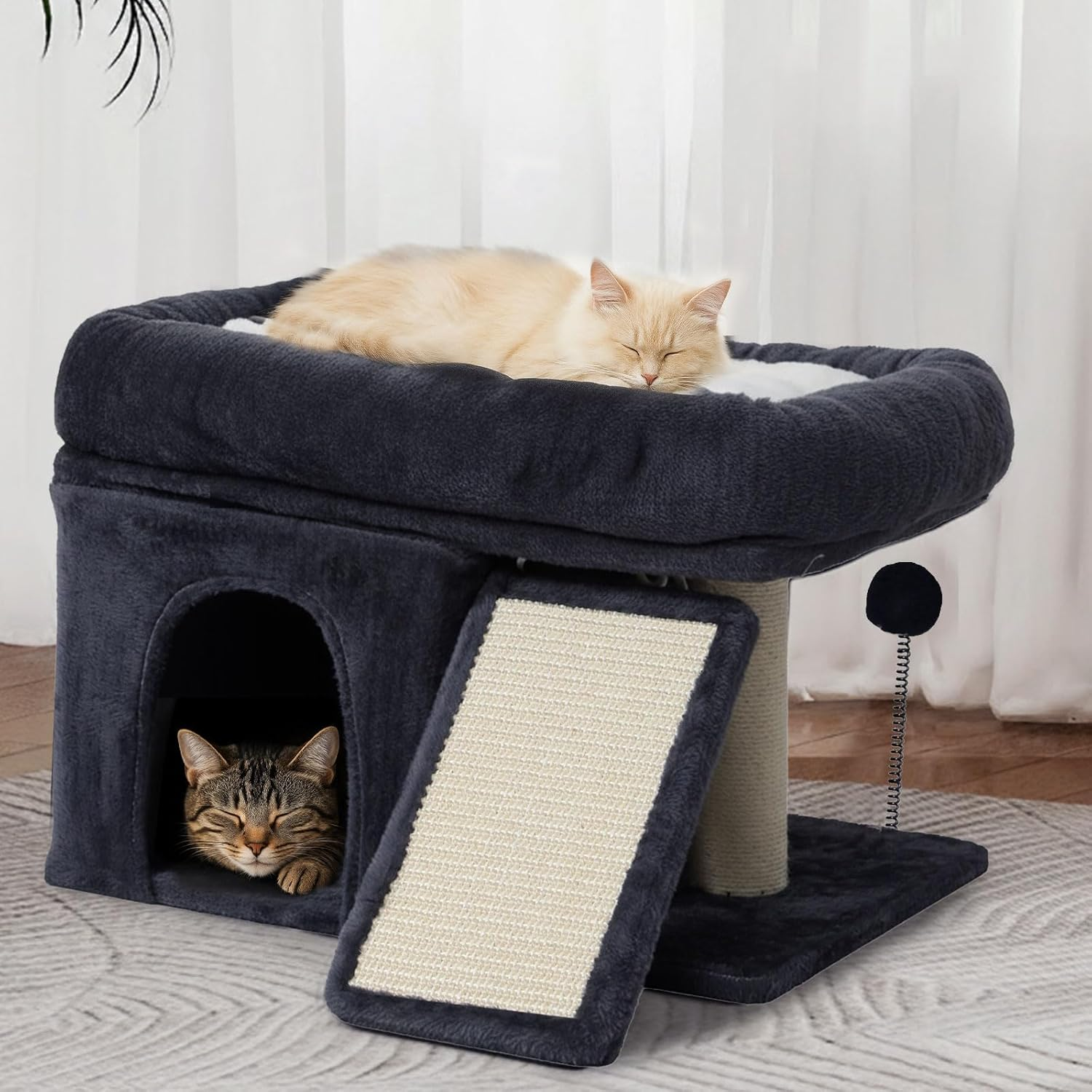 Pawz Cat Tree Tower for Kittens, Climbing Tree with Scratching Post and Plush Perch, Cat Play Towers for Indoor Cats, Washable Cushion, Activity Centre with Toy Ball, Cat Cando, Grey image number 2