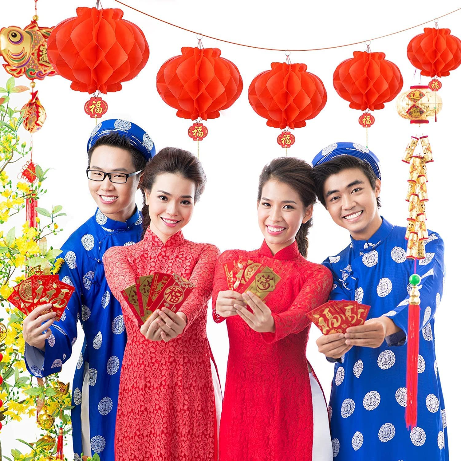 20 Pieces 10 Inch Chinese Red Paper Lanterns Festival Decorations for New Year, Spring Festival, Wedding and Restaurant image number 5