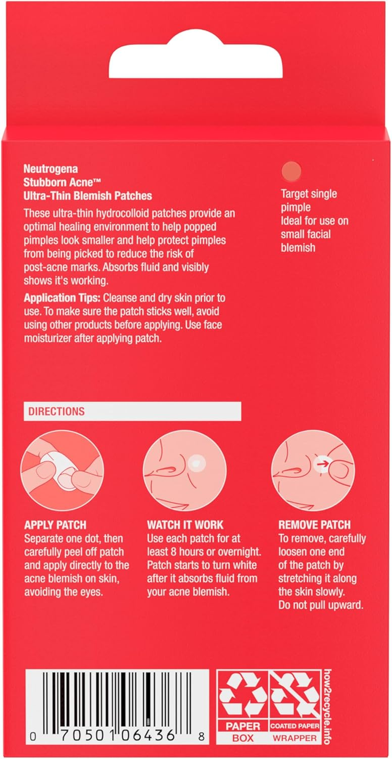 Neutrogena Stubborn Acne Pimple Patches, Acne Treatment for Face, Ultra-Thin Hydrocolloid Spot Stickers Provide Optimal Healing for Pimples, 24 Patches image number 2