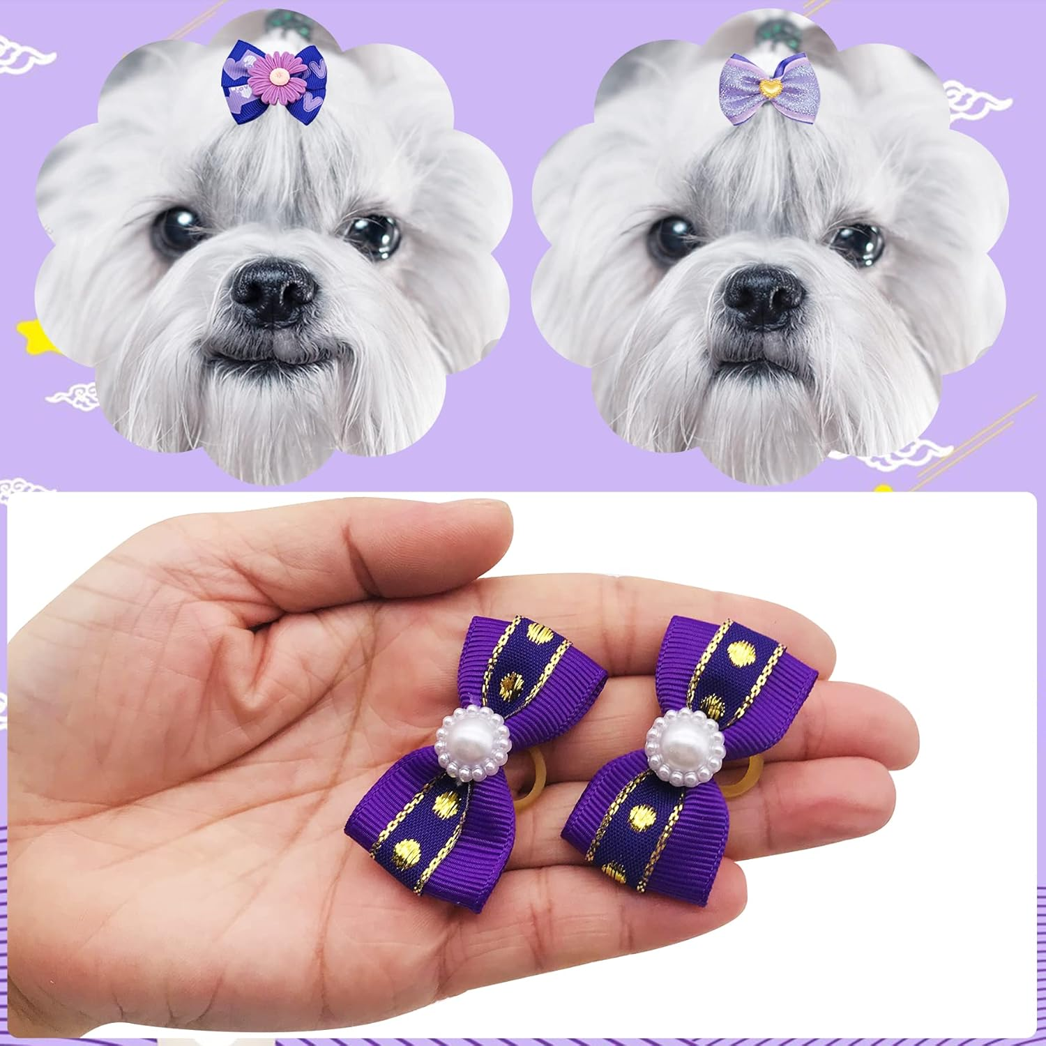 30PCS/15PAIRS Purple Dog Hair Bows with Rubber Bands Puppy Hair Bowknot Top Knot Elastic for Girl Female Doggy Cat Rabbit Poodle Pet Animal Grooming Accessories Attachment&hellip; - Blue image number 6