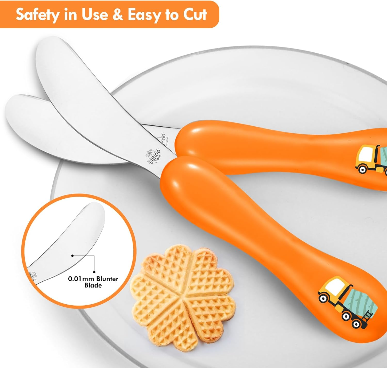 Lehoo Castle Toddler Cutlery, 6 PCS Childrens Cutlery Set, Kids Cutlery Set Includes 2 X Childrens Forks/Knives/Spoons, Toddler Knife and Fork Set（Excavators）