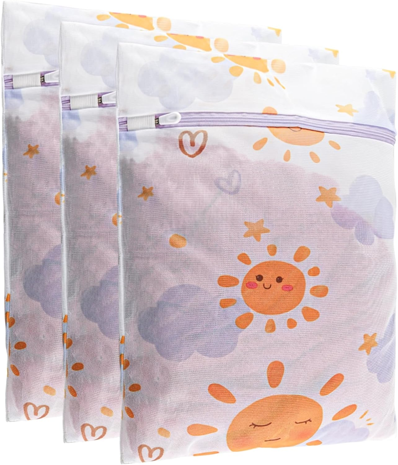 3Pcs Durable Mesh Laundry Bag, Durable Laundry Bags with Premium Zipper (Sunny) image number 1