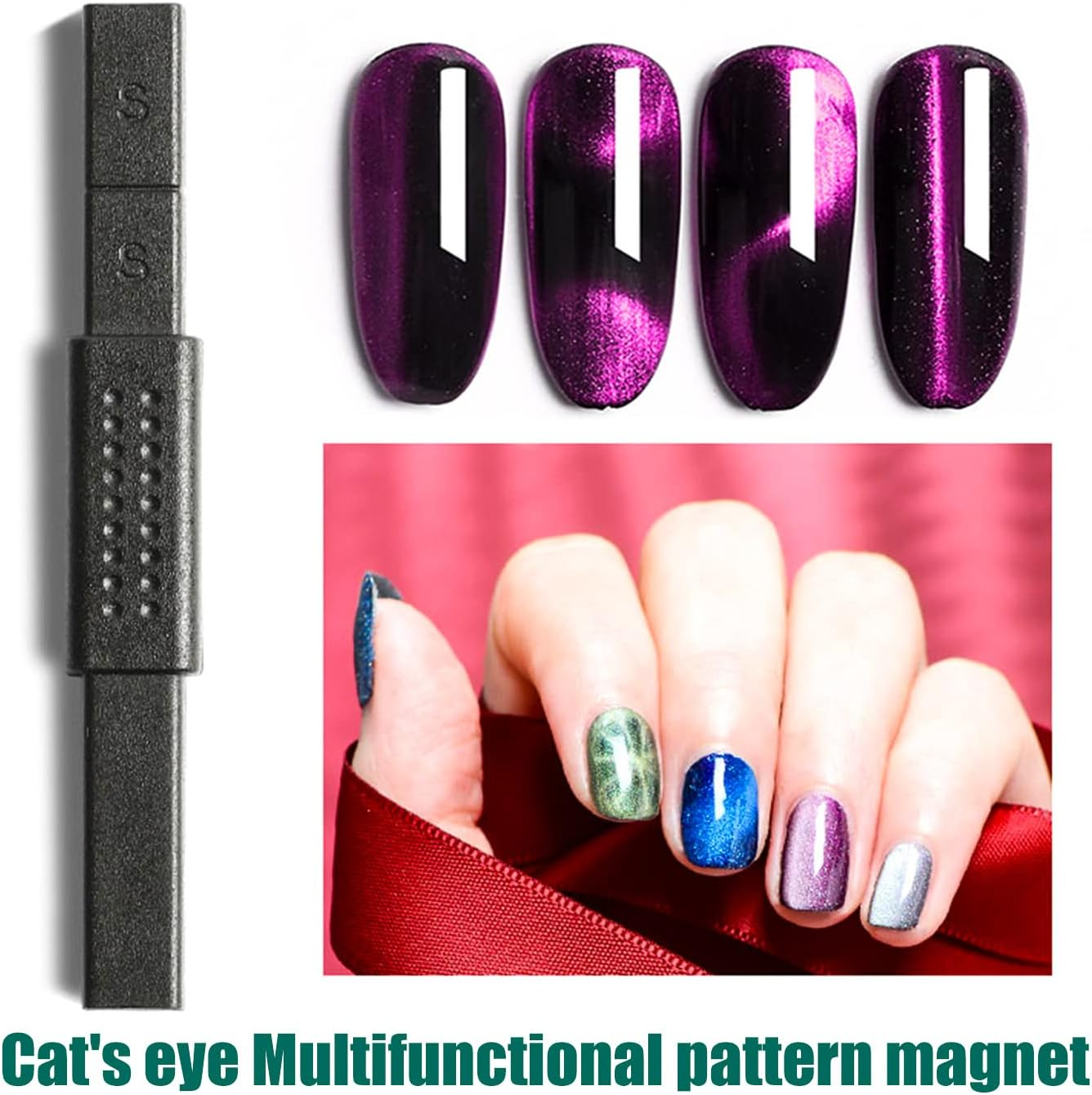 JERCLITY 7 Pieces Cat Eye Magnet for Nails Double-Head Nail Magnetic Stick Multi-Function Magnet Board Square Thickened Cat Eye Strong Magnet Plate Nail Magnet Tool Set for Cat Eye Gel Polish Nail Art image number 3