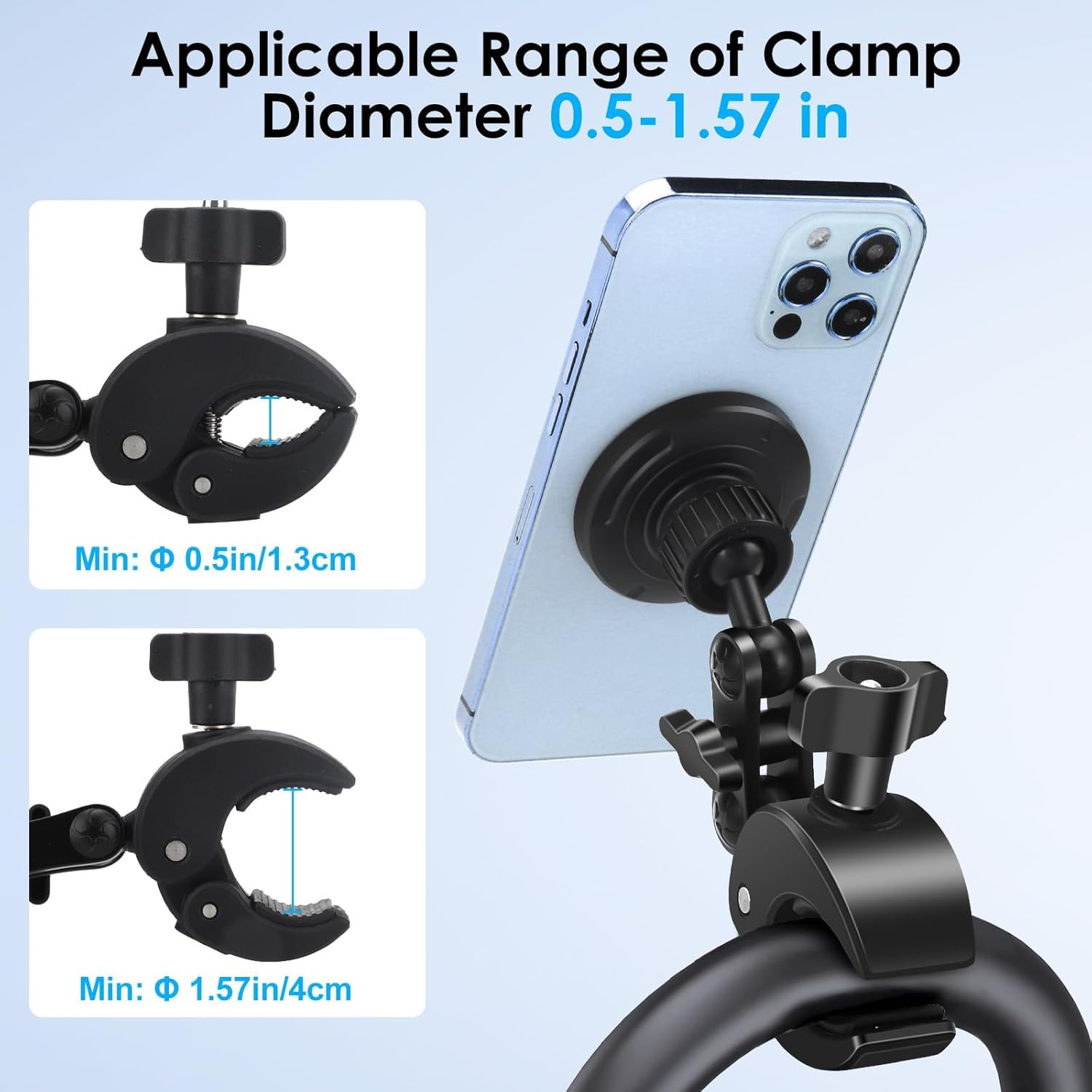 Eeekit Magnetic Bike Phone Holder, Magnet Motorcycle Handlebar Phone Mount for Magsafe and All Smartphones, for Stationary Exercise Bike Treadmill Gym Fitness Equipment image number 1