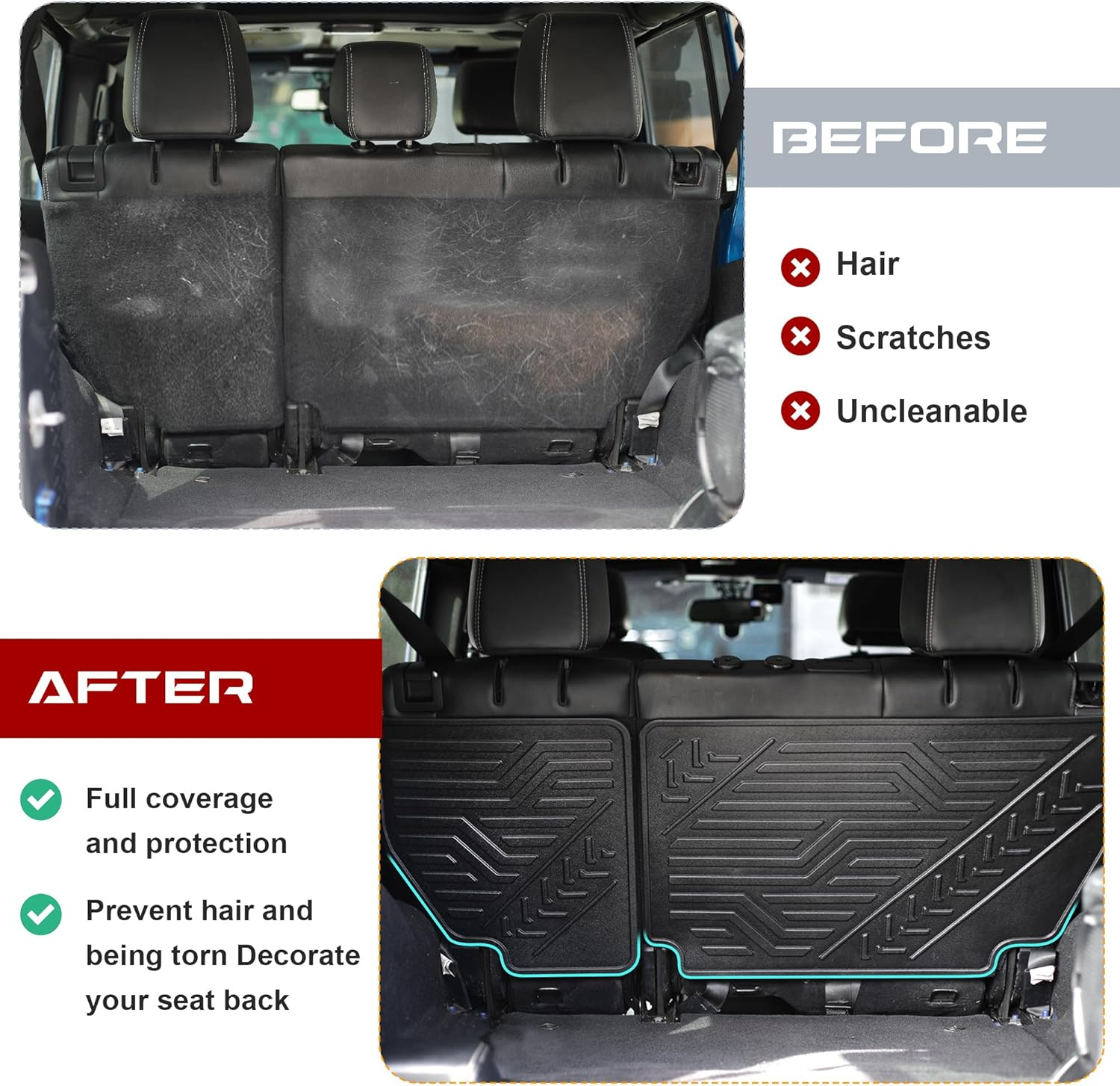 REFORM DESIGN Rear Seat Back Cover Backrest Protectors Compatible with 2011-2018 Jeep Wrangler JK JKU 4 Door Accessories (Not Fit in 2 Door & JL)