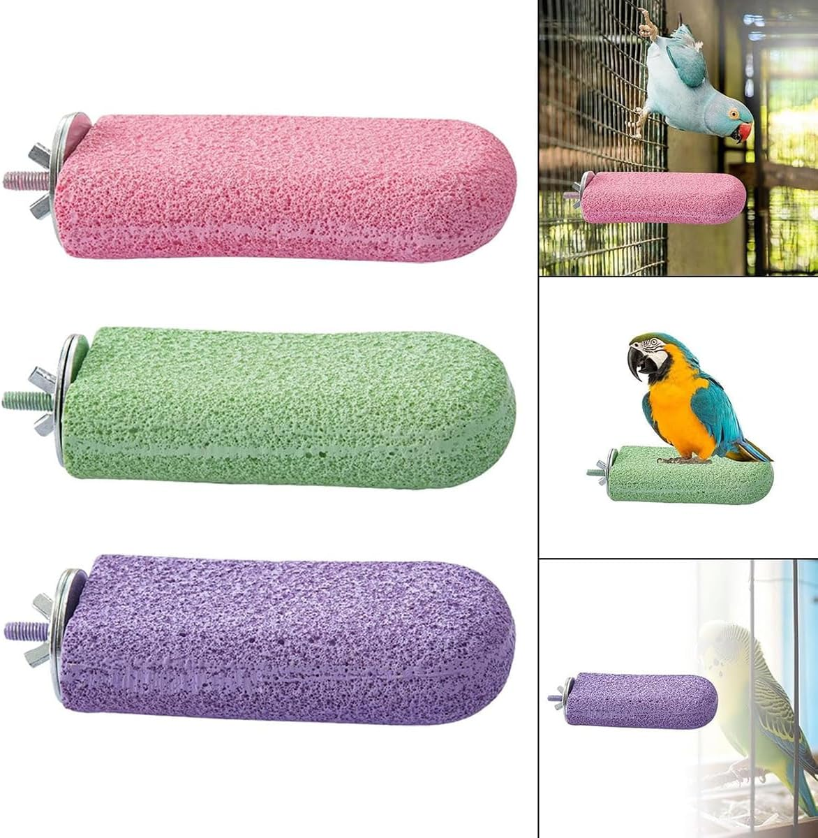 AIMALL Parrot Stand Resin Grinding Stick Ice Cream Platform Bird Perch Claw Sharpener Pink Green Purple 2.6In X 4.7In Bird Cage Accessories for Tiger Skin and Xuanfeng Parrots - Green image number 4