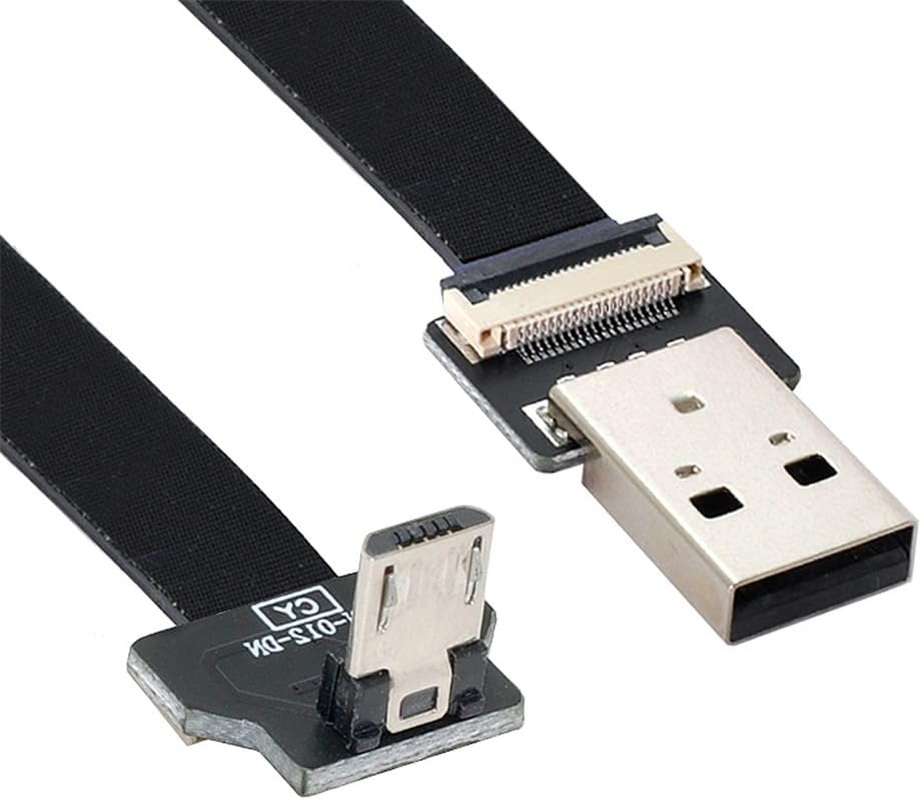 Xiwai 2.0M down Angled USB 2.0 Type-A Male to Micro USB 5Pin Male Data Flat Slim FPC Cable for FPV & Disk & Phone