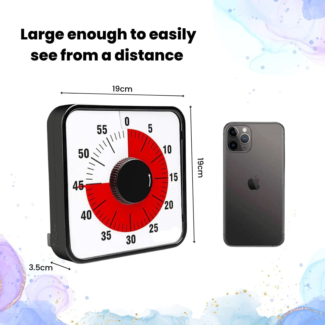 60-Minute Visual Countdown Timer for Kids and Adults, Classroom Time Management Clock (Large, Black)