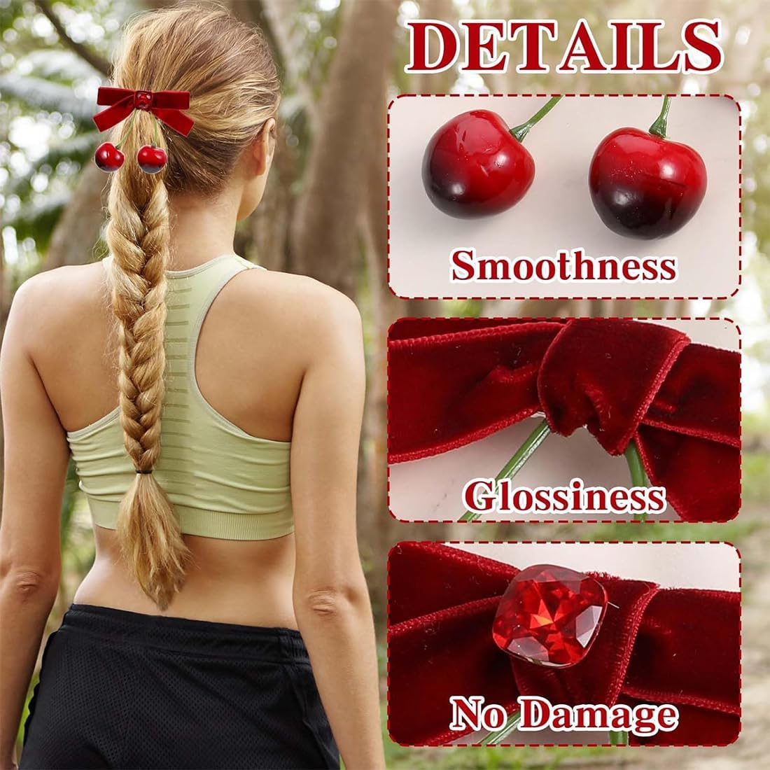 Bow Hair Clips, 1 Pair Cherry Hairpin Hair Clip Hair Bows Girls Non-Slip Alligator Hair Clips Hair Accessories for Christmas Wedding Birthday image number 1