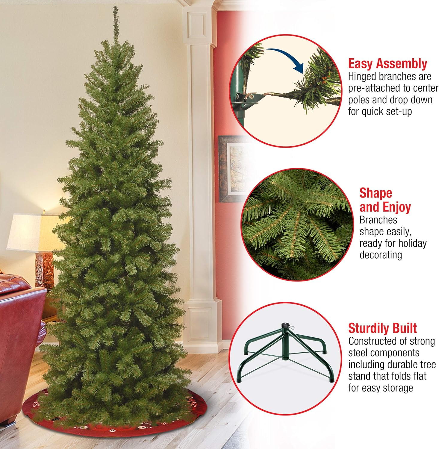 National Tree Company Artificial Slim Christmas Tree, Green, North Valley Spruce, Includes Stand, 6 Feet image number 1