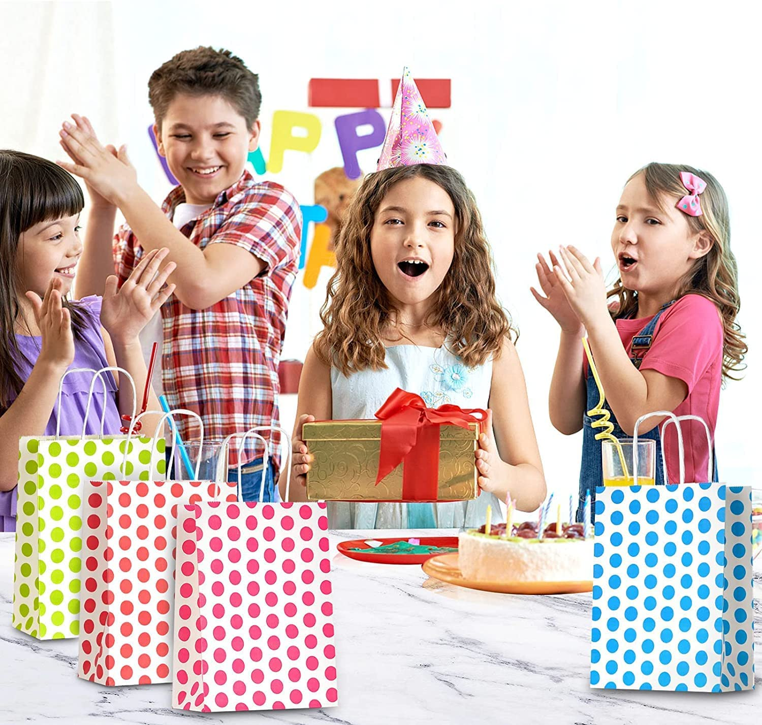 Wimarn&reg; 36 Pieces Kraft Paper Party Favor Gift Bags with Handle, Assorted Colors Wedding Favor Bags, Kraft Paper Bags, Birthday Bags image number 3