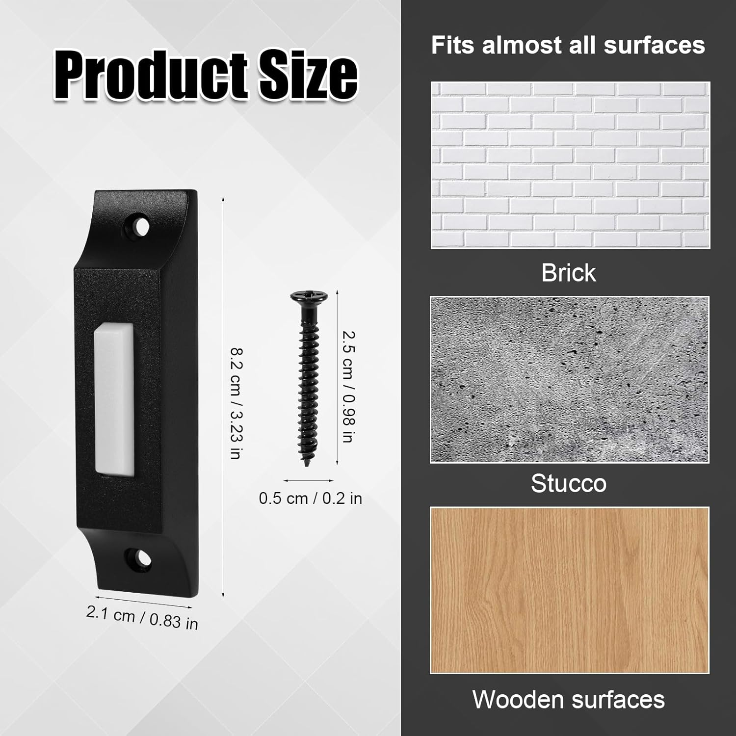 Doorbell Button, Zinc Alloy Wired Doorbell Lighted Garage Door Button with 2 Screws Black White Wired Doorbell Button for Home Office