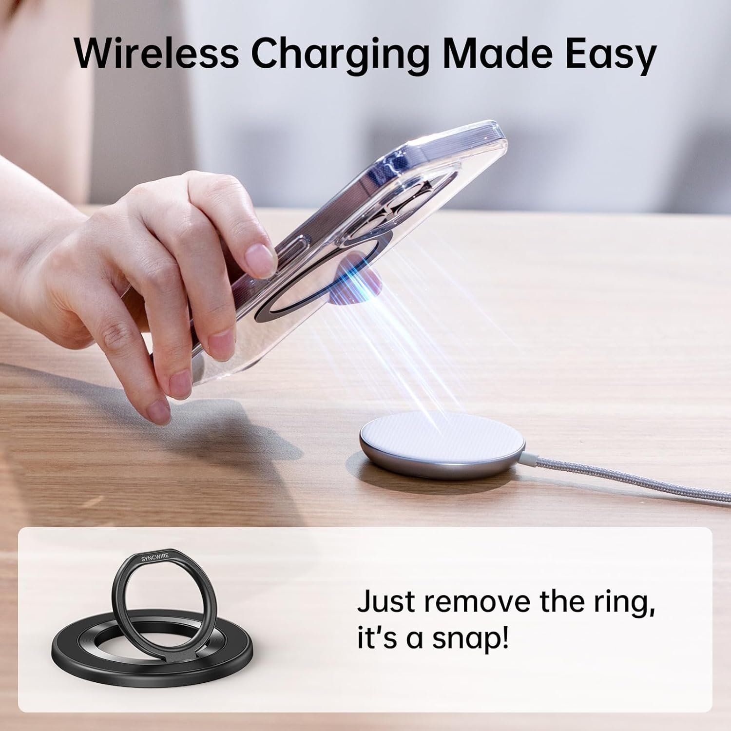 SYNCWIRE Upgraded Magnetic Phone Ring Holder for Magsafe, Cell Phone Grip Stand with Two-Sided Magnetic Compatibility for Iphone 15 Pro Max 14 13 12, Android, Magsafe Accessories image number 1
