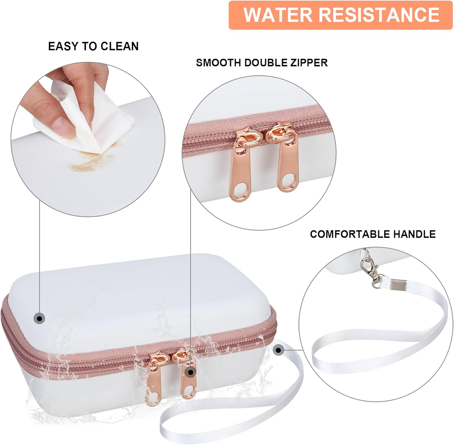 Supmay Hard Carrying Case for Fujifilm Instax Mini Link 3/2 Smartphone Printer, Travel Storage Case with Mesh Pocket for USB Cable, Instax Mini Film, White image number 3