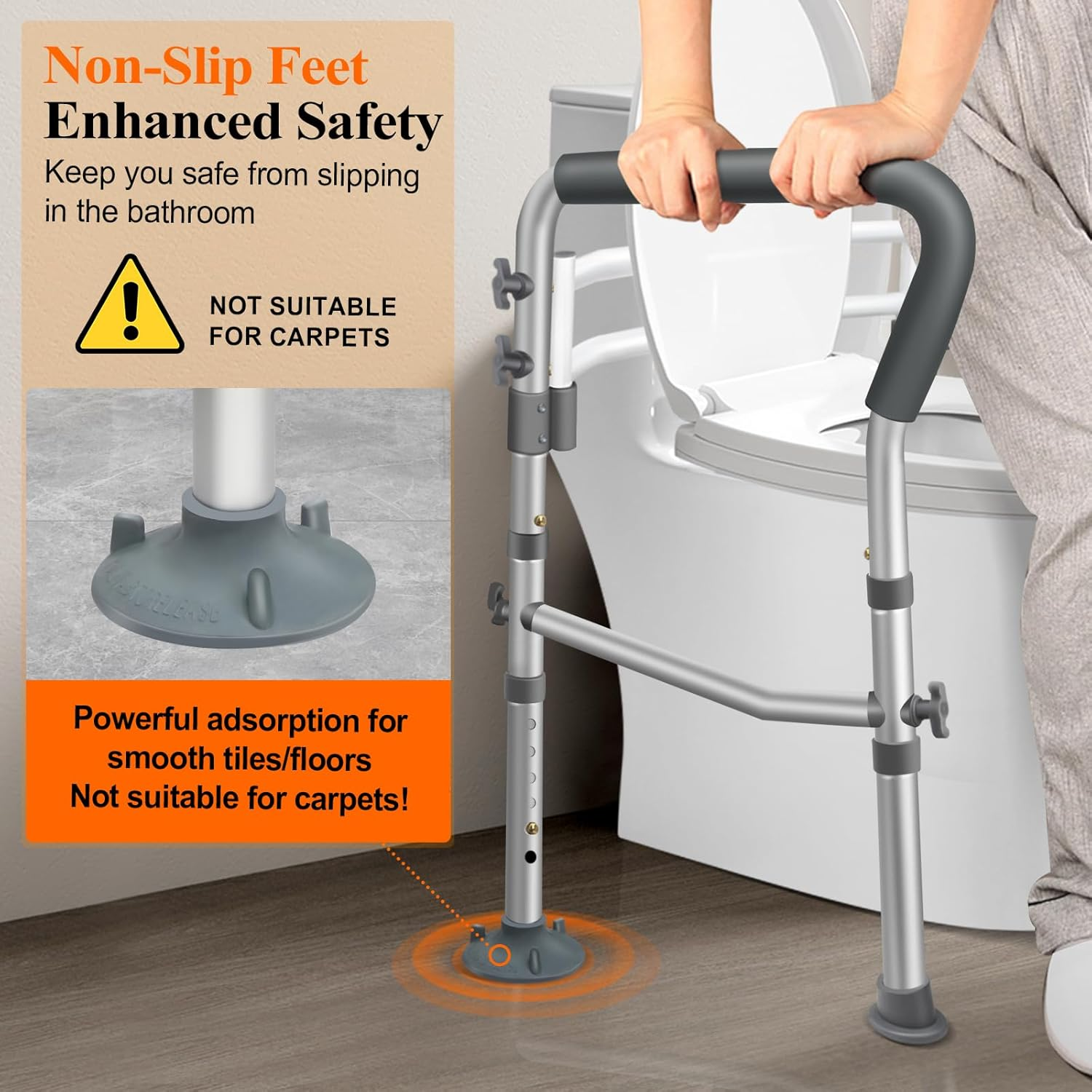 Toilet Safety Rails, Adjustable Handicap Toilet Seat with Handles over Toilet, Sturdy Toilet Handles for Elderly and Disabled, Stable Toilet Safety Support Rails Frame with Arms for Seniors image number 4
