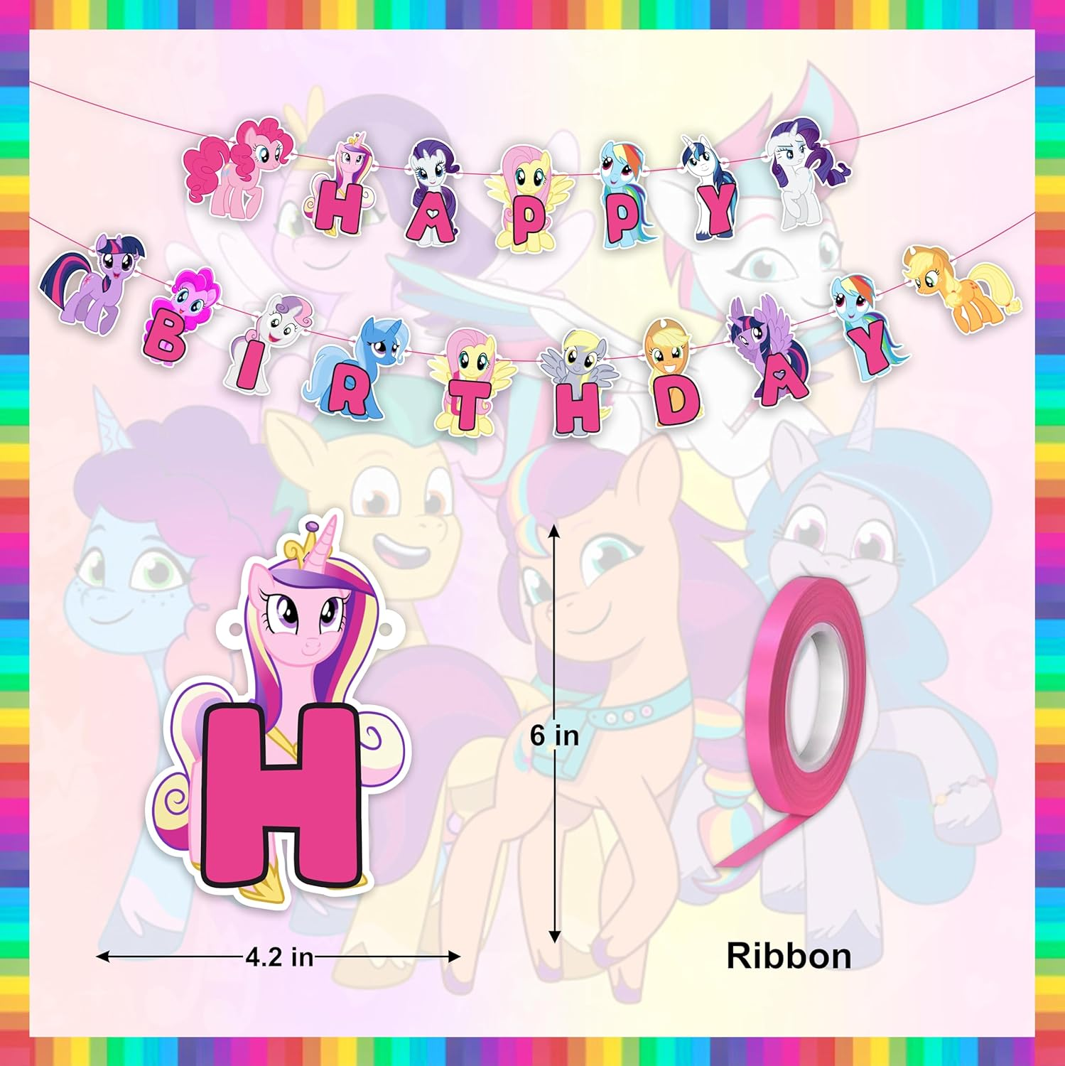 My Little Pony Happy Birthday Banner &ndash; Adorable Pony Characters in Vibrant Colors &ndash; Perfect for Kids&rsquo; Birthday Parties image number 2