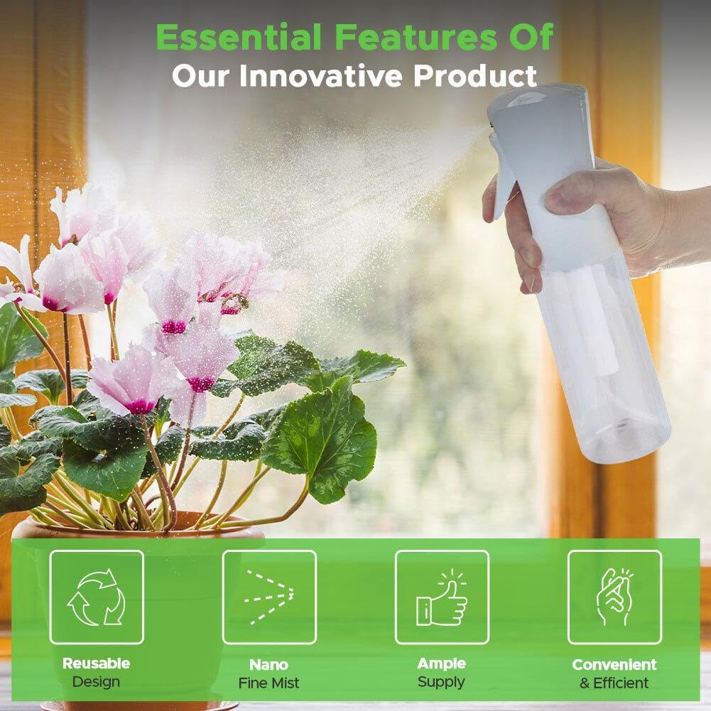 VIGOR PATH Continuous Nano Fine Mist Hair Spray Bottle - Reusable Beauty and Cleaning Solution - Ideal for Hairstyling & Plant Care - 10.1Oz/300Ml (Pack of 2) image number 1